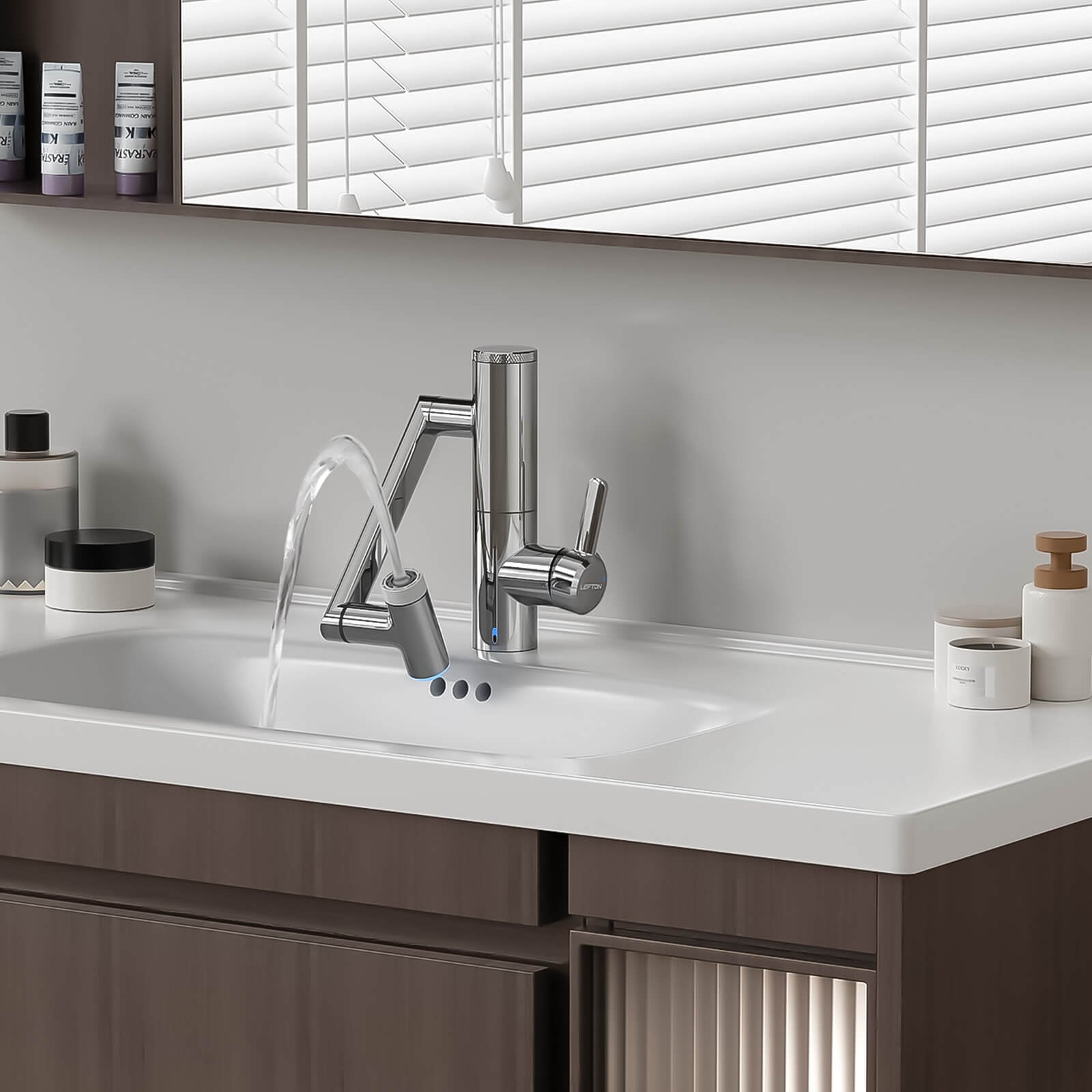 Lefton 1080° Rotating Bathroom Built-in Filter Faucet With Temperature Display-BPF01 -Bathroom Faucets- Lefton Home