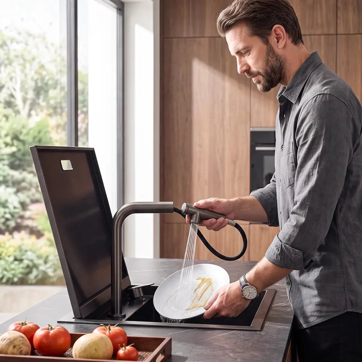 Lefton 17"x17" Concealed RV & Kitchen Bar Sink with Liftable Pull-Out Faucet-BS2502 -Kitchen Sinks- Lefton Home