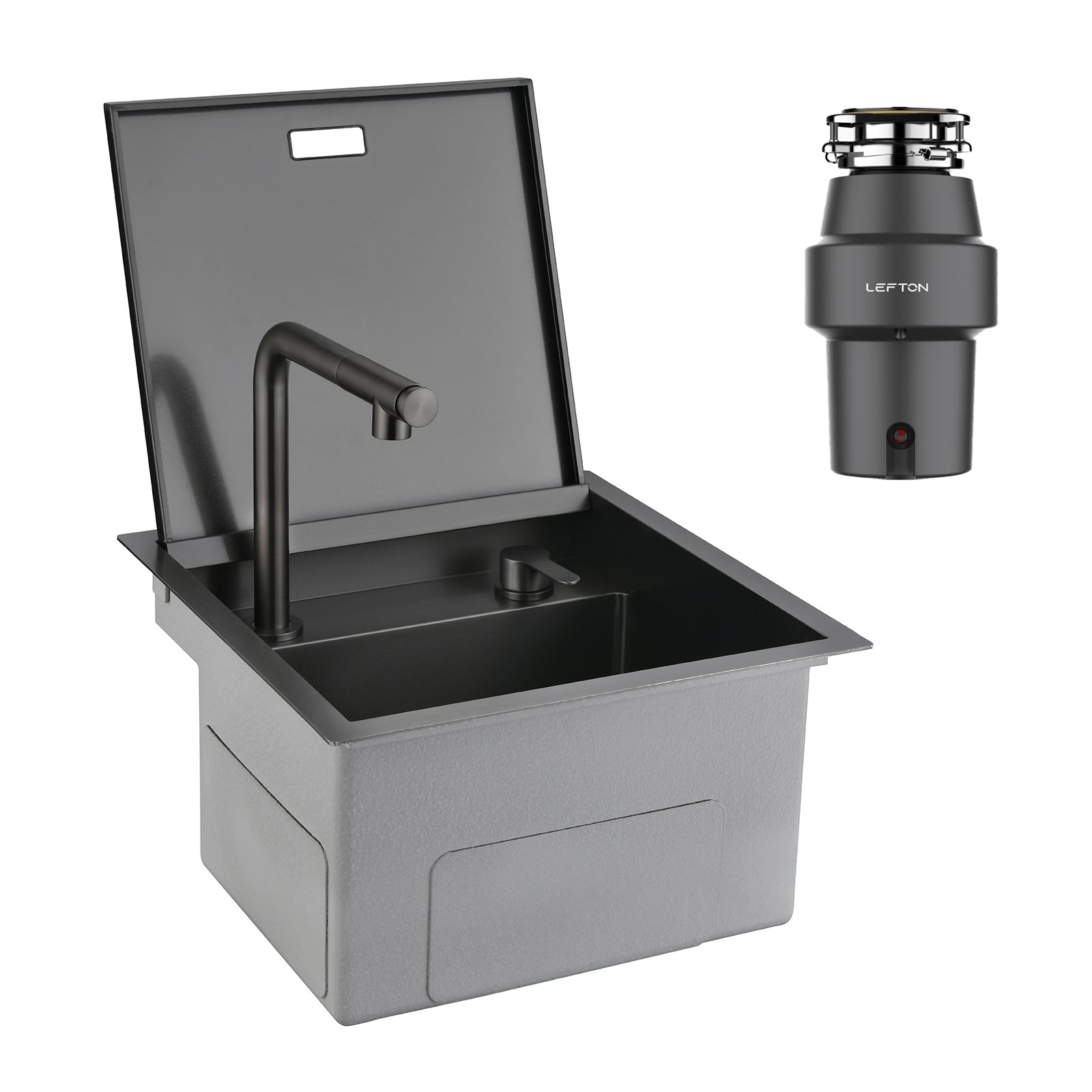 Lefton 17"x17" Stainless Steel Concealed RV & Kitchen Bar Workstation Sink with - BS2502 with 1/2 HP Garbage Disposal - Kitchen Sinks and Garbage Disposal - Lefton Home