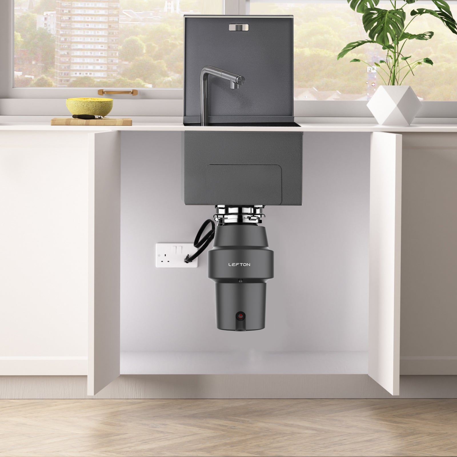 Lefton 17"x17" Stainless Steel Concealed RV & Kitchen Bar Workstation Sink with - BS2502 with 1/2 HP Garbage Disposal - Kitchen Sinks and Garbage Disposal - Lefton Home