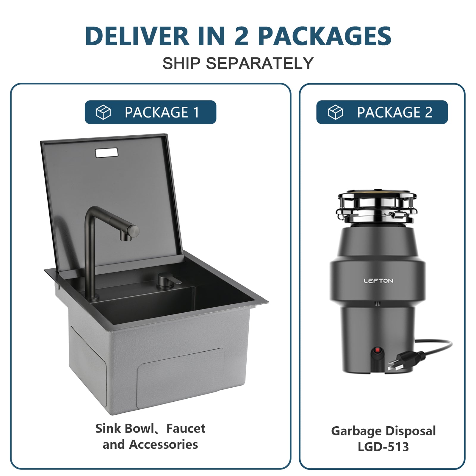 Lefton 17"x17" Stainless Steel Concealed RV & Kitchen Bar Workstation Sink with - BS2502 with 1/2 HP Garbage Disposal - Kitchen Sinks and Garbage Disposal - Lefton Home