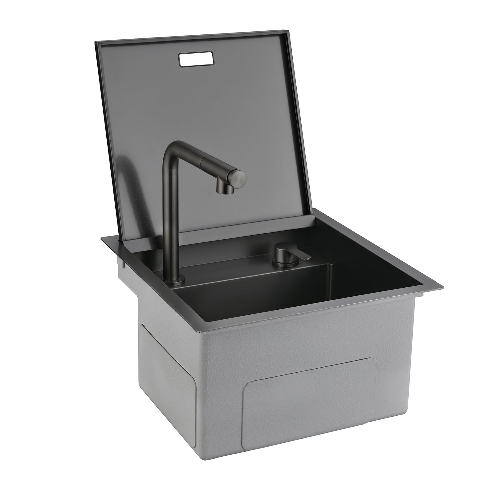 Lefton 17"x17" Stainless Steel Concealed RV & Kitchen Bar Workstation Sink with Liftable Pull - Out Faucet and Slow Drop Cover - BS2502 - Kitchen Sinks - Lefton Home
