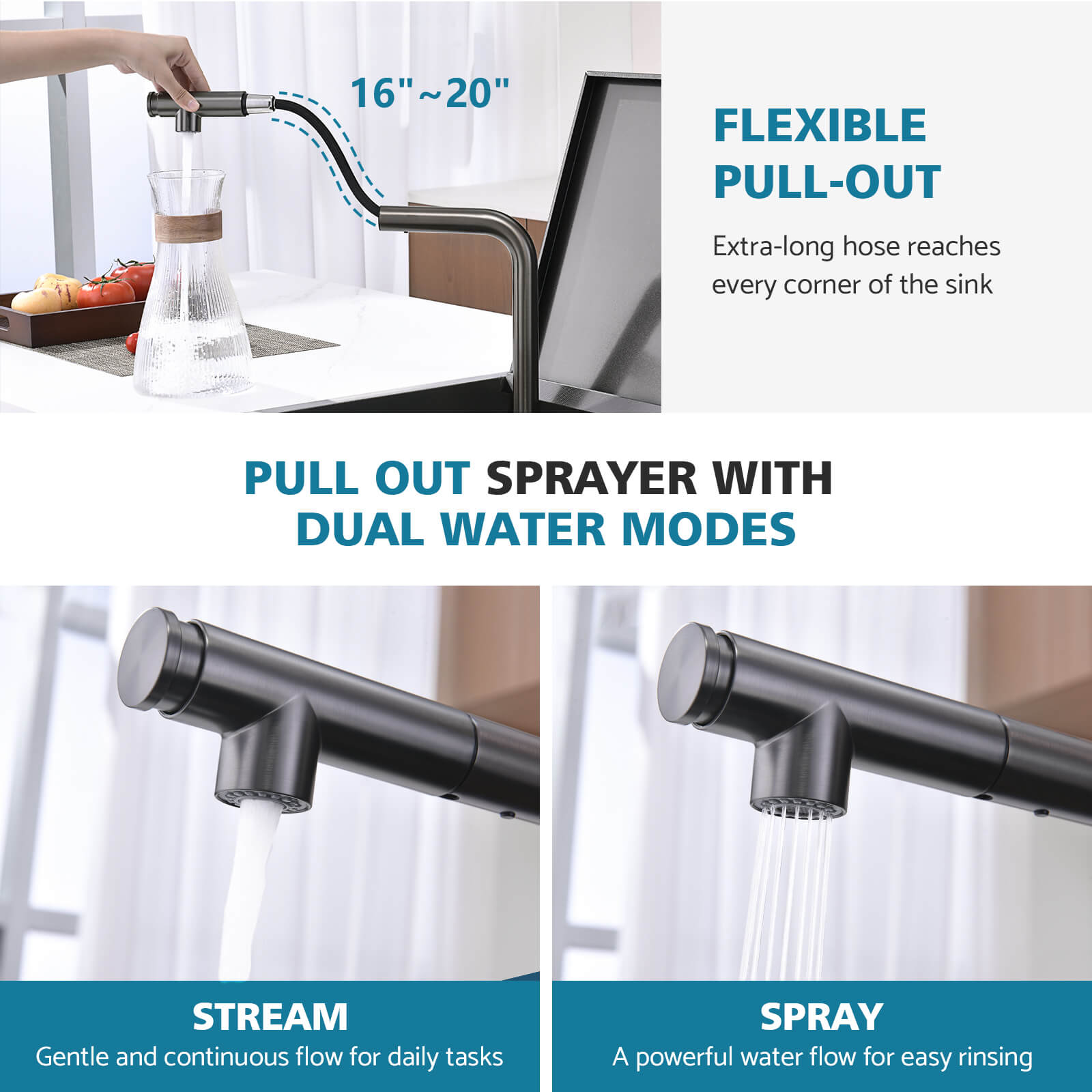 Lefton 17"x17" Stainless Steel Concealed RV & Kitchen Bar Workstation Sink with Liftable Pull - Out Faucet and Slow Drop Cover - BS2502 - Kitchen Sinks - Lefton Home