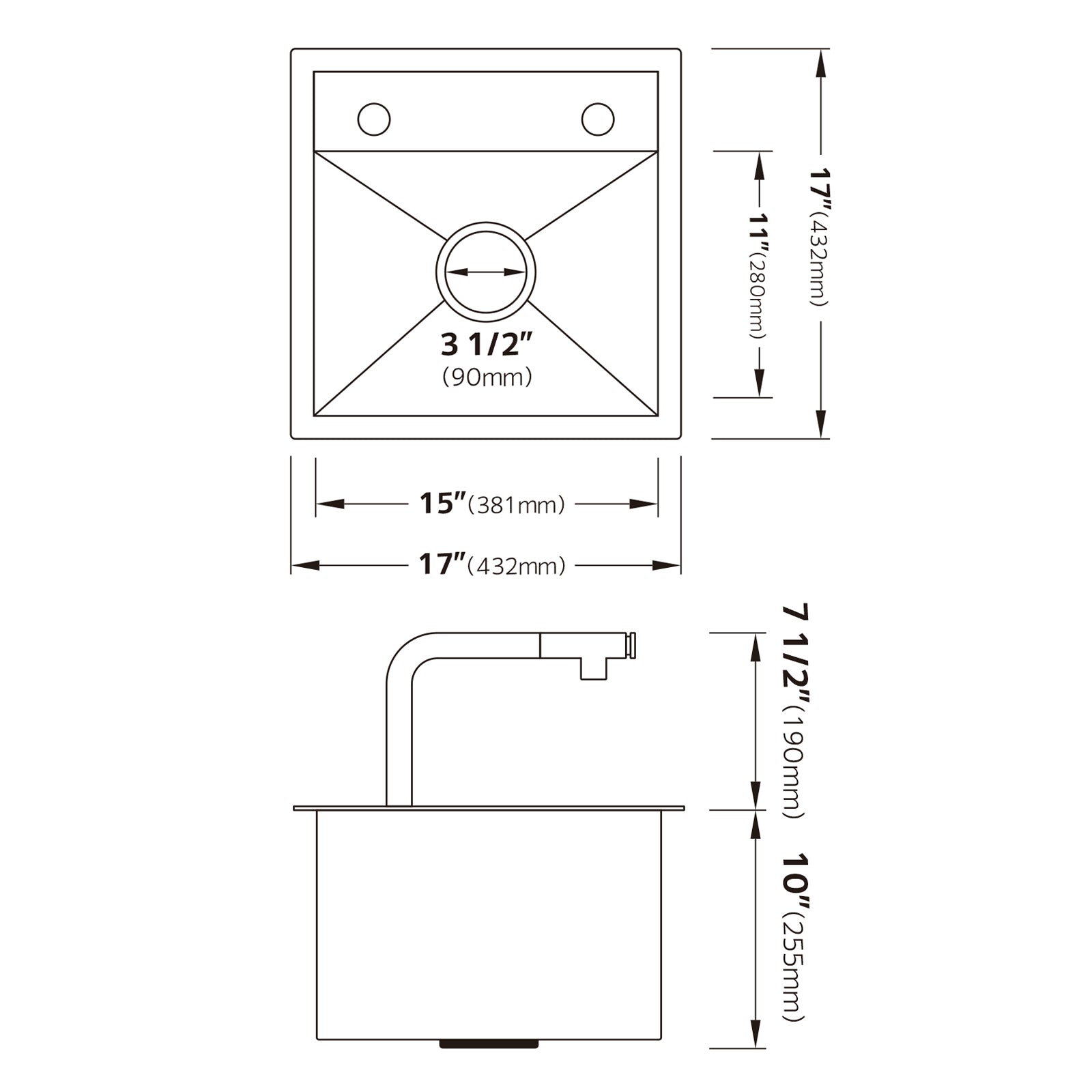 Lefton 17"x17" Stainless Steel Concealed RV & Kitchen Bar Workstation Sink with Liftable Pull - Out Faucet and Slow Drop Cover - BS2502 - Kitchen Sinks - Lefton Home