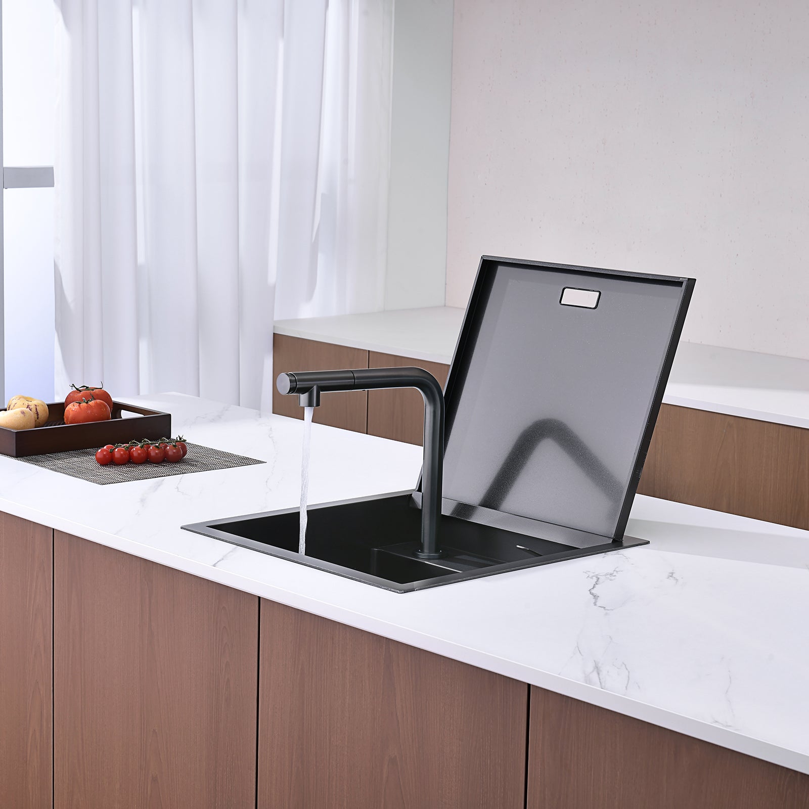 Lefton 17"x17" Stainless Steel Concealed RV & Kitchen Bar Workstation Sink with Liftable Pull - Out Faucet and Slow Drop Cover - BS2502 - Kitchen Sinks - Lefton Home