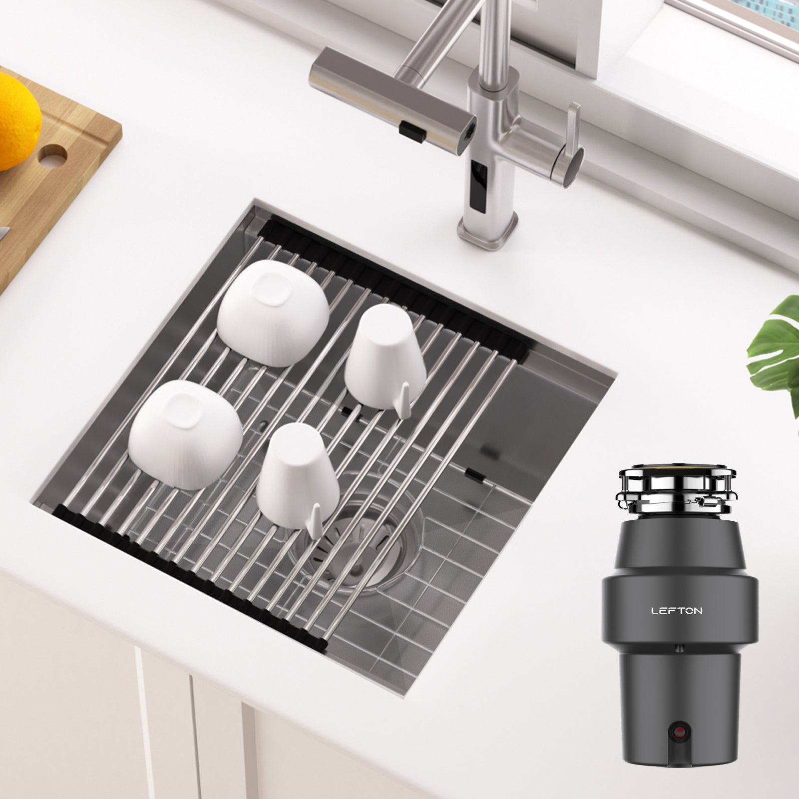 Lefton 17"x17" Undermount Stainless Steel Workstation RV & Kitchen Bar Sink - BS2501 with 1/2 HP Garbage Disposal - LGD - 513 - Kitchen Sinks and Garbage Disposal - Lefton Home