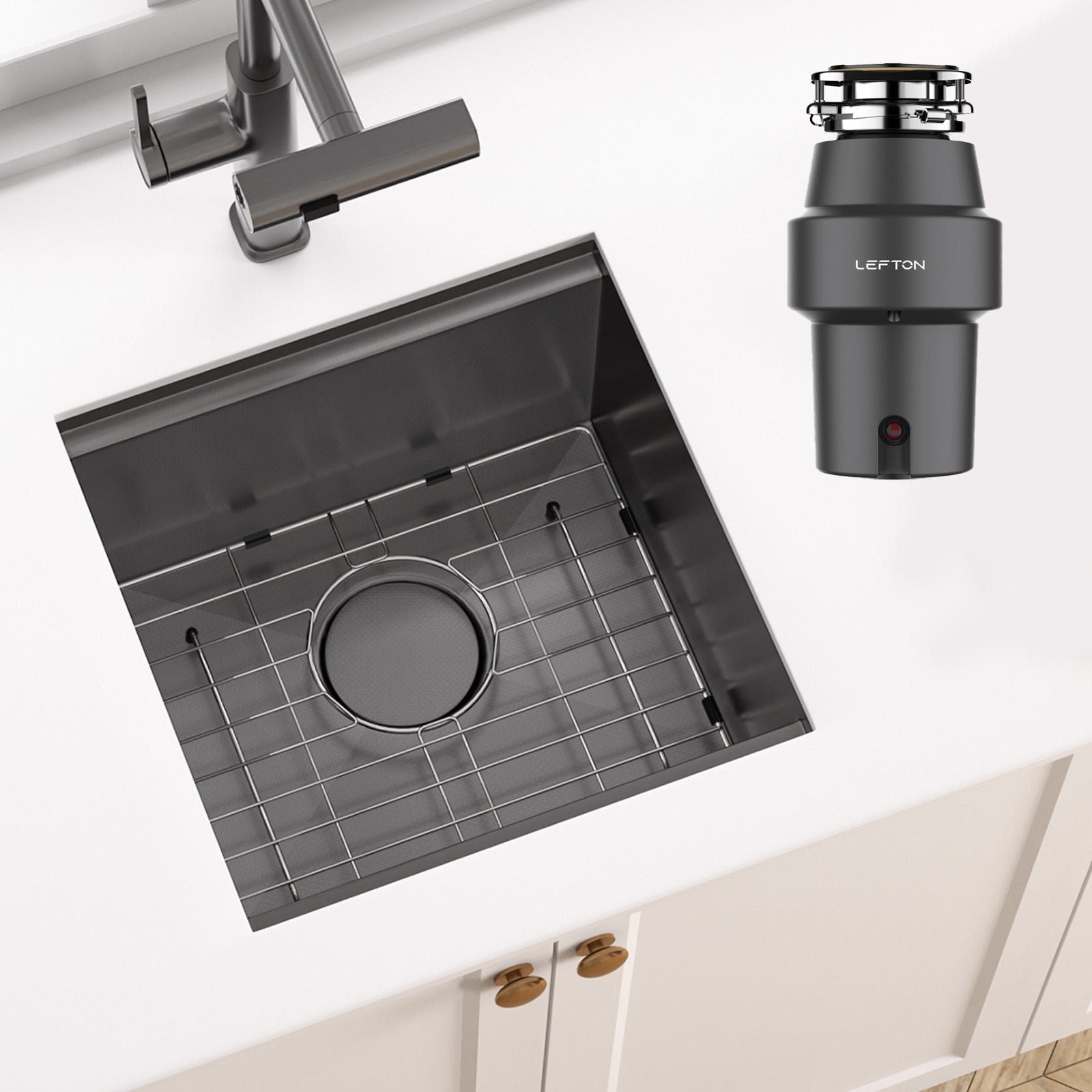 Lefton 17"x17" Undermount Stainless Steel Workstation RV & Kitchen Bar Sink - BS2501 with 1/2 HP Garbage Disposal - LGD - 513 - Kitchen Sinks and Garbage Disposal - Lefton Home