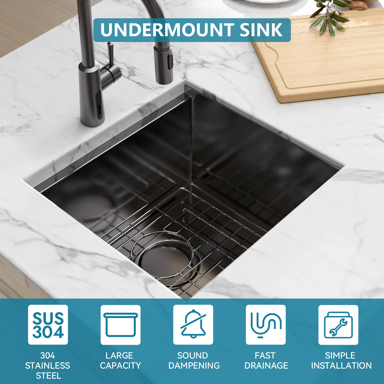 Lefton 17"x17" Undermount Stainless Steel Workstation RV & Kitchen Bar Sink with Accessories - BS2501 - Kitchen Sinks - Lefton Home