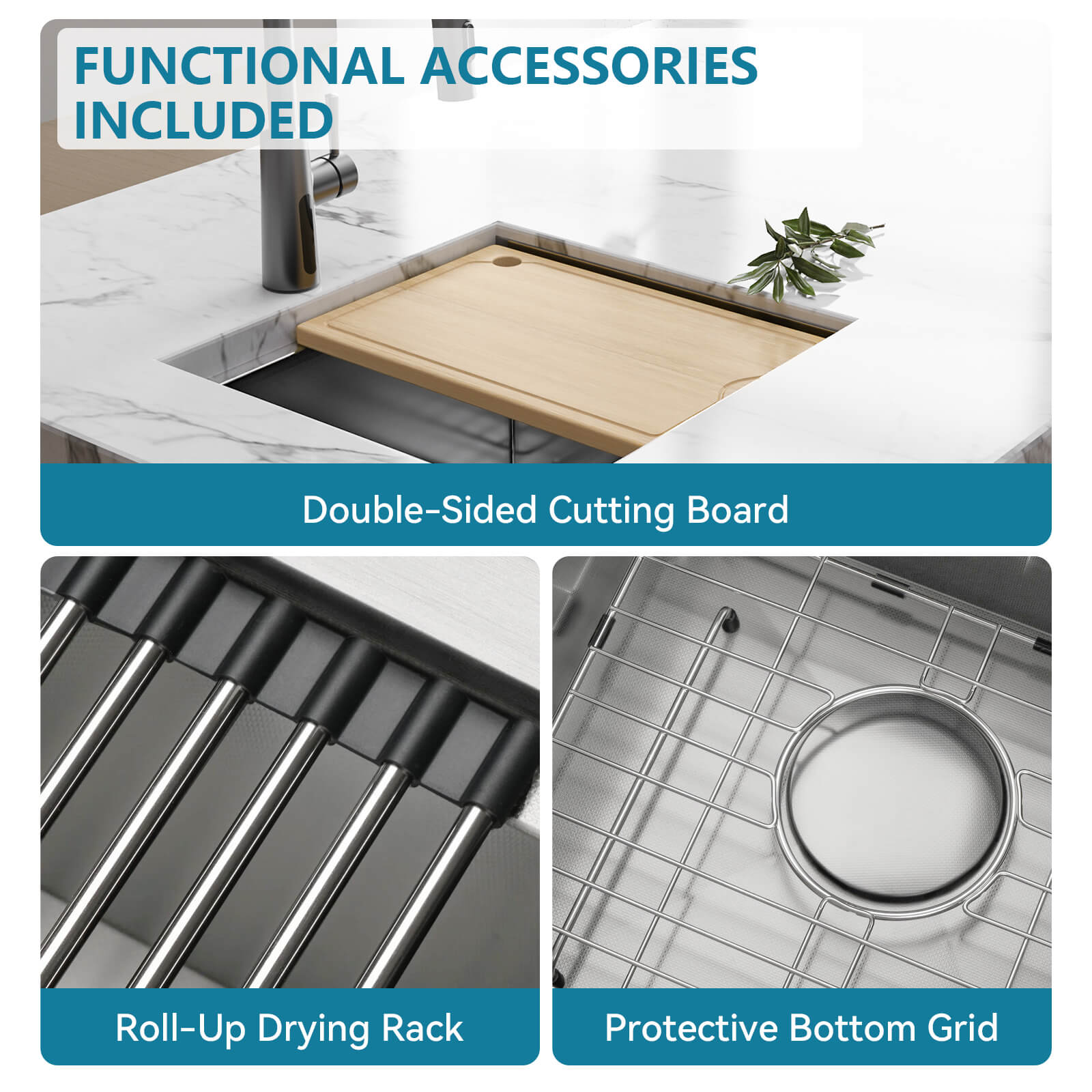 Lefton 17"x17" Undermount Stainless Steel Workstation RV & Kitchen Bar Sink with Accessories - BS2501 - Kitchen Sinks - Lefton Home