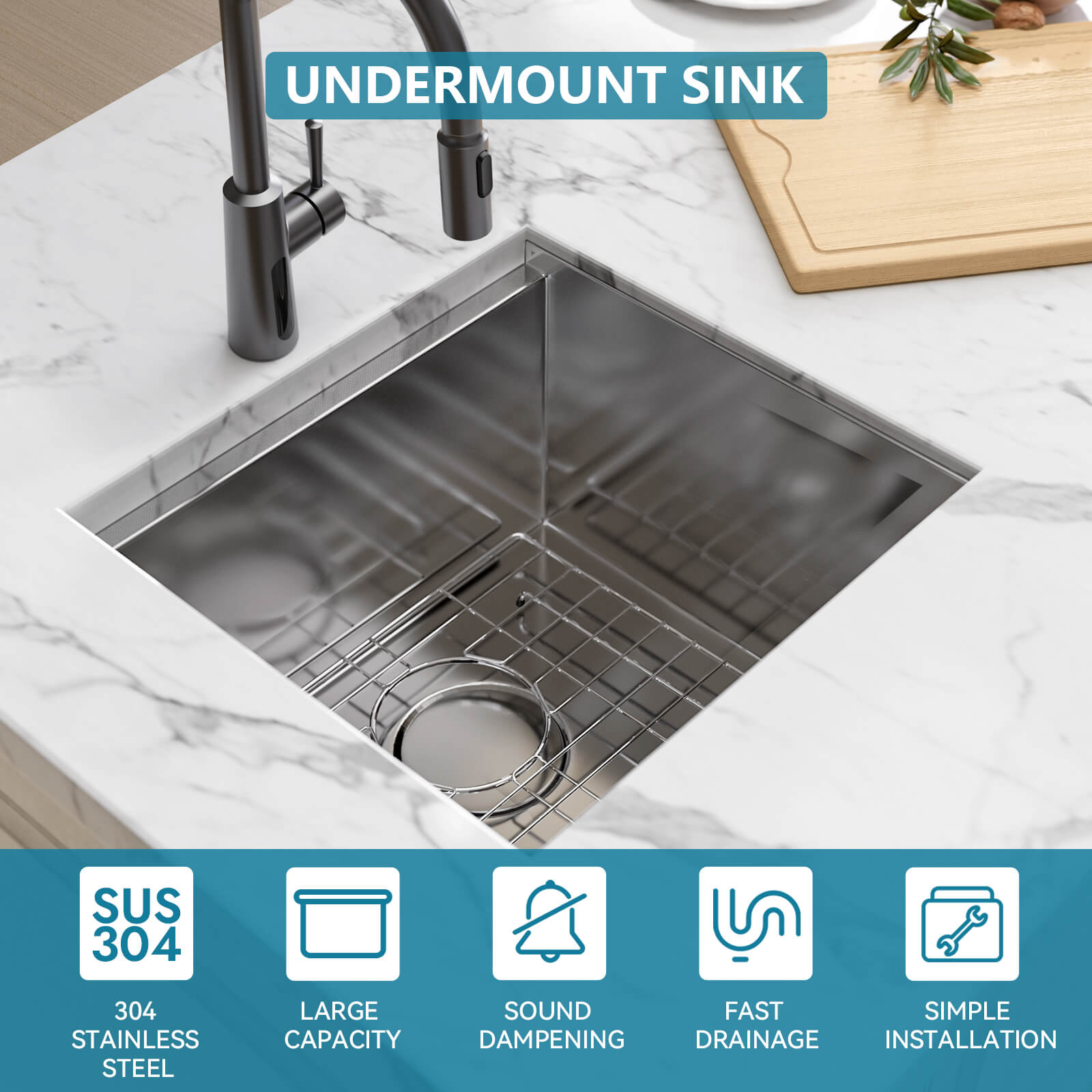 Lefton 17"x17" Undermount Stainless Steel Workstation RV & Kitchen Bar Sink with Accessories - BS2501 - Kitchen Sinks - Lefton Home