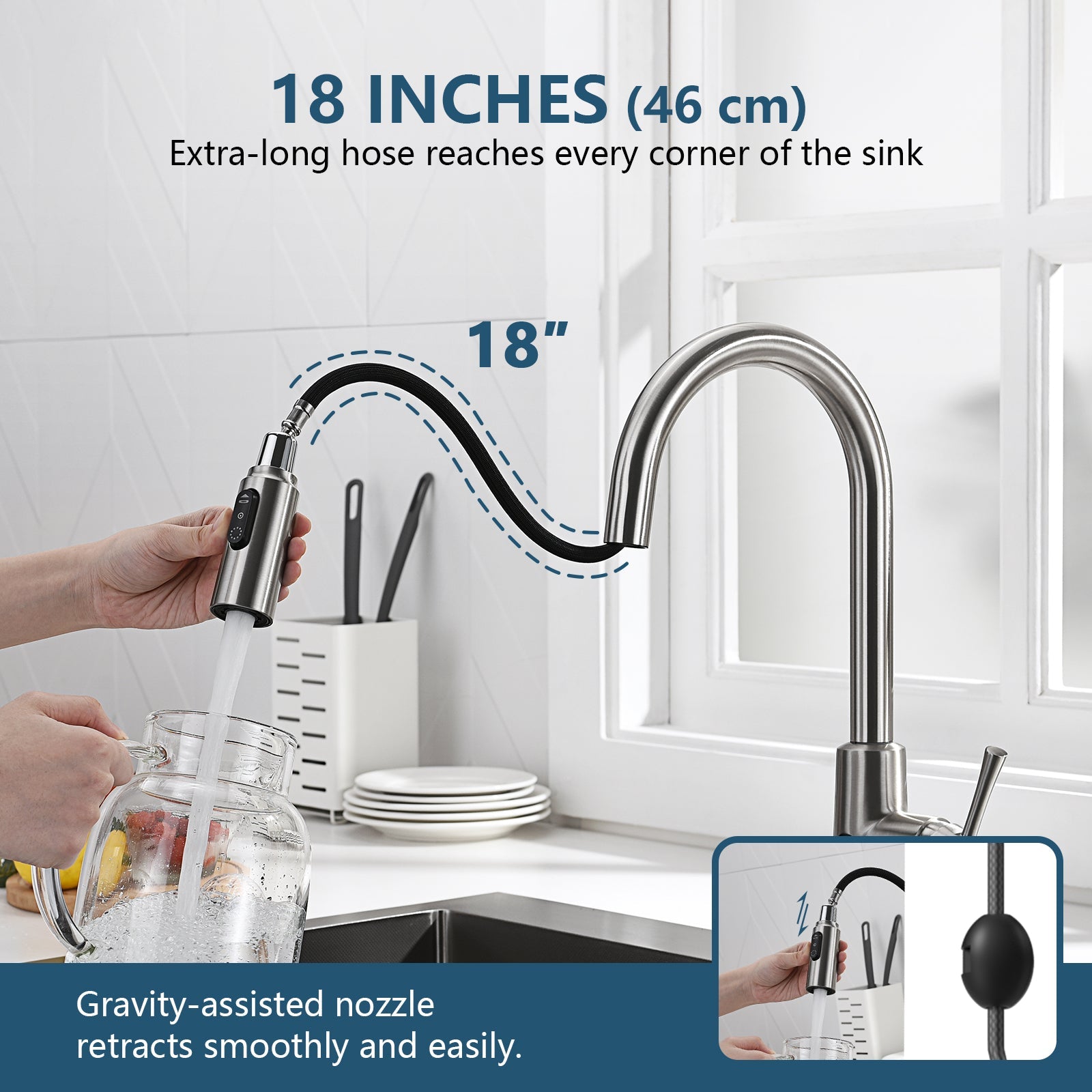 Lefton 33"x 22" Stainless Steel Farmhouse Kitchen Sink - FS2501 with Modern Pull - Down Kitchen Faucet - KF2501 - Kitchen Sinks - Lefton Home
