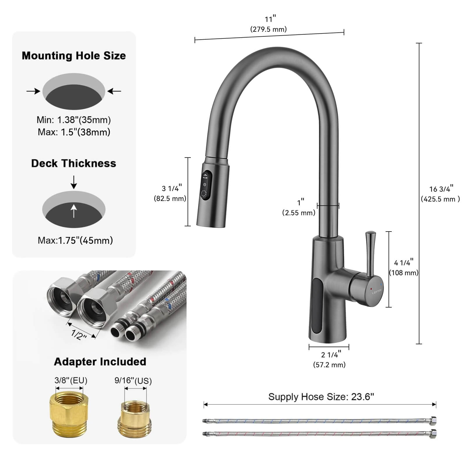 Lefton 33"x 22" Stainless Steel Farmhouse Kitchen Sink - FS2501 with Modern Pull - Down Kitchen Faucet - KF2501 - Kitchen Sinks - Lefton Home