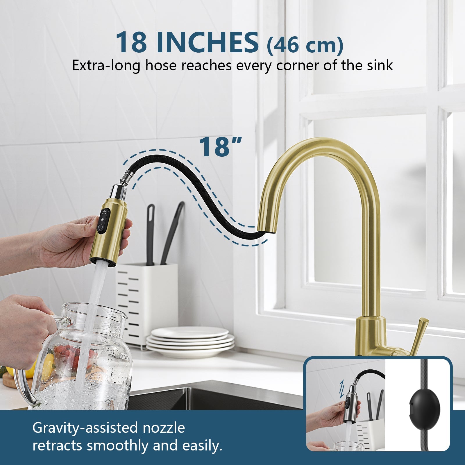 Lefton 33"x 22" Stainless Steel Farmhouse Kitchen Sink - FS2501 with Modern Pull - Down Kitchen Faucet - KF2501 - Kitchen Sinks - Lefton Home