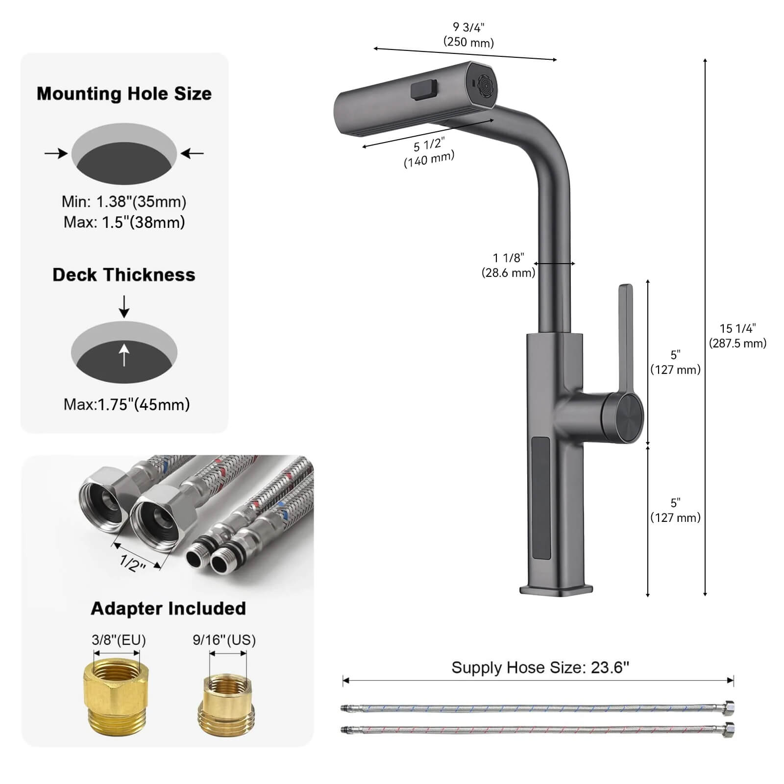 Lefton 33"x 22" Stainless Steel Farmhouse Kitchen Sink - FS2501 with Waterfall & Pull - Out Kitchen Faucet - KF2209 - Kitchen Sinks - Lefton Home