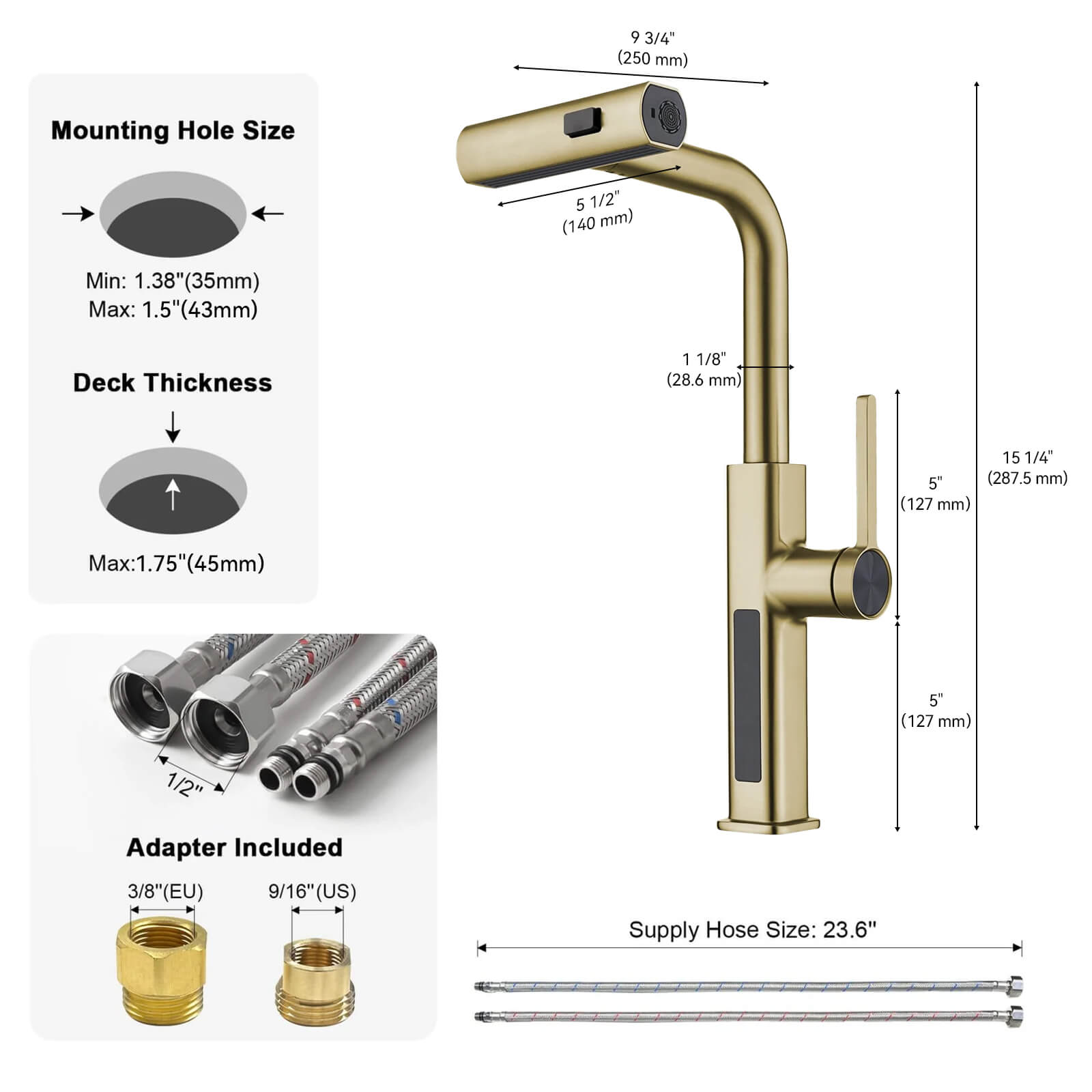 Lefton 33"x 22" Stainless Steel Farmhouse Kitchen Sink - FS2501 with Waterfall & Pull - Out Kitchen Faucet - KF2209 - Kitchen Sinks - Lefton Home