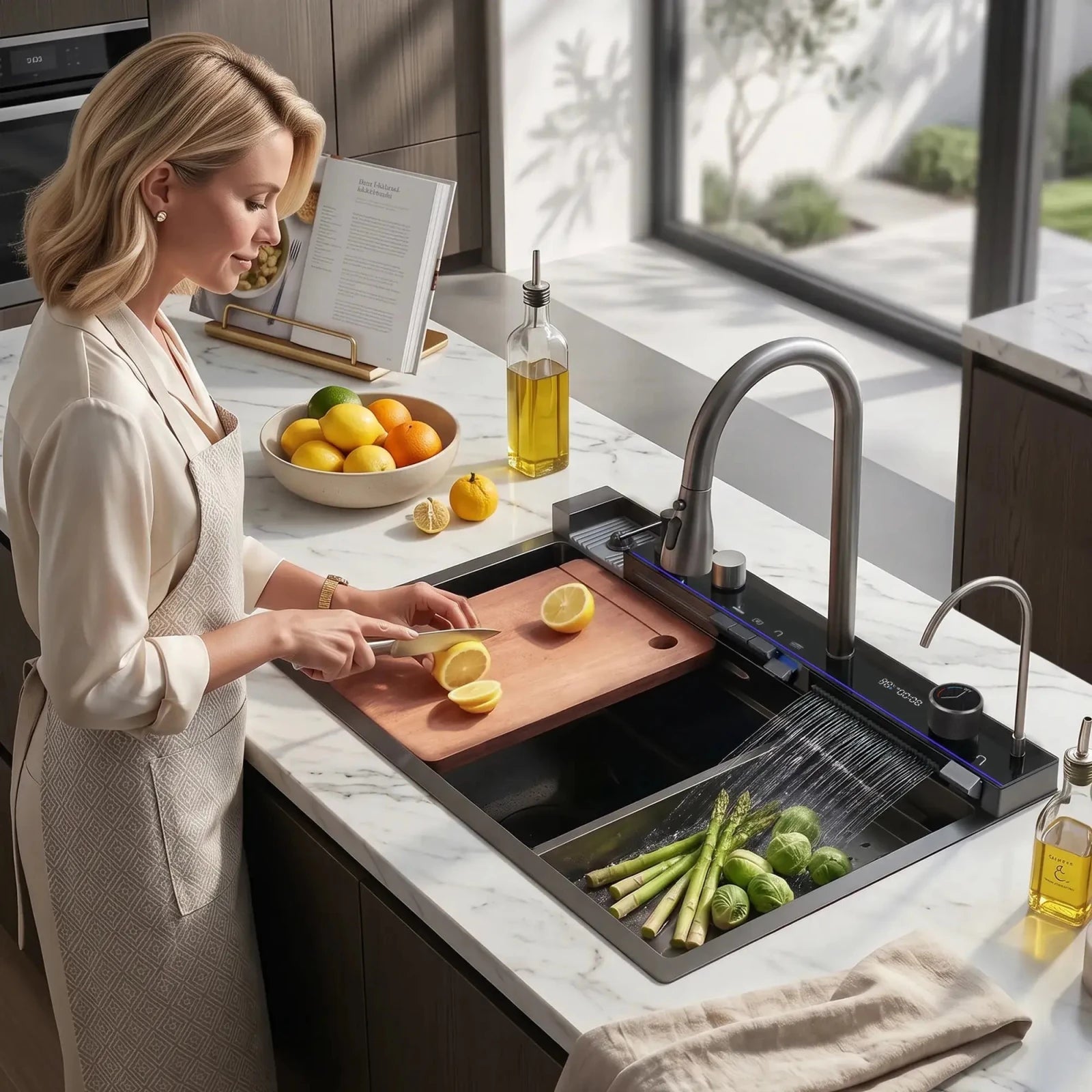 Lefton 33"x22" Drop-In Stainless Steel Kitchen Sink with Digital Temperature Display-KS2206L -Kitchen Sinks- Lefton Home