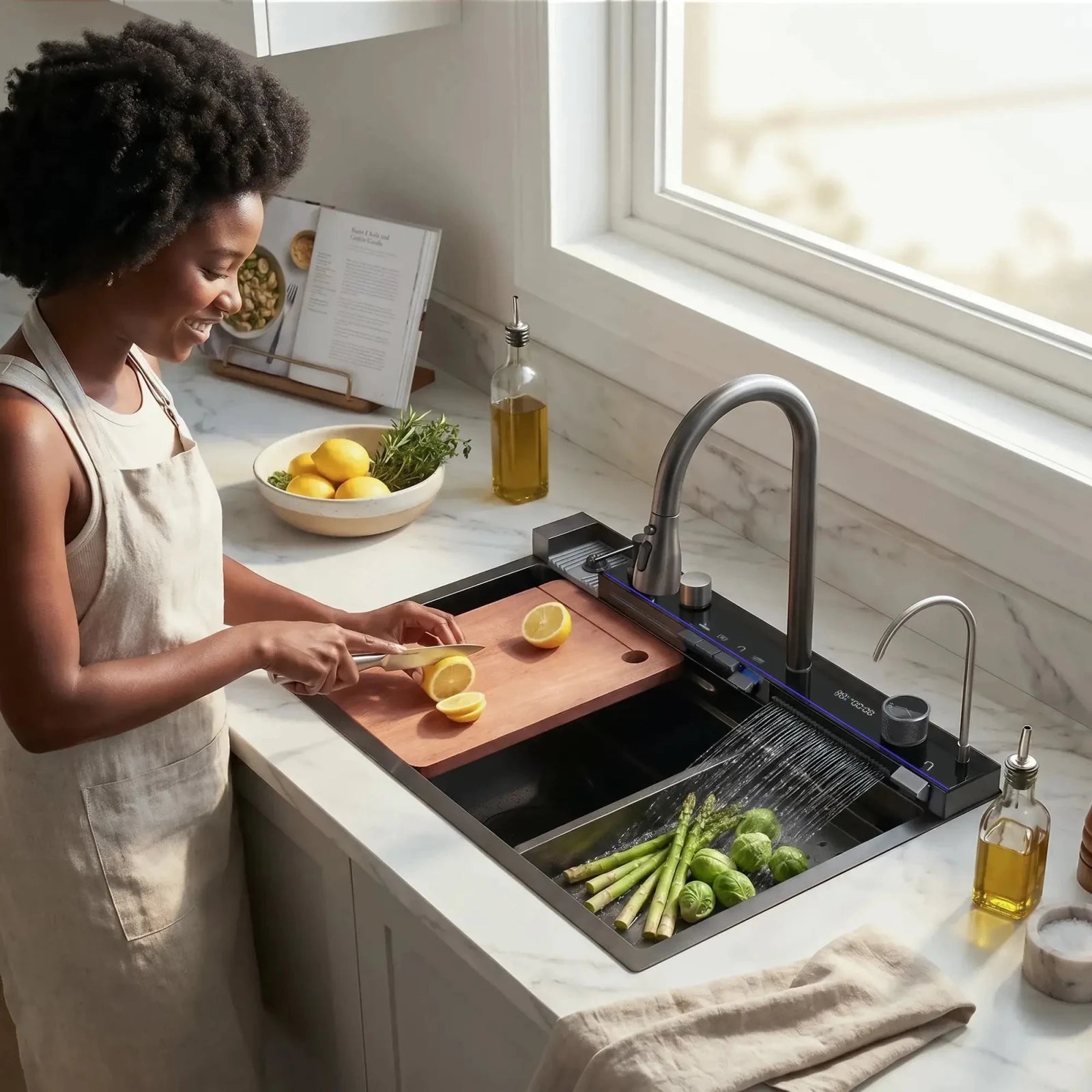 Lefton 33"x22" Drop-In Stainless Steel Kitchen Sink with Digital Temperature Display-KS2206L -Kitchen Sinks- Lefton Home