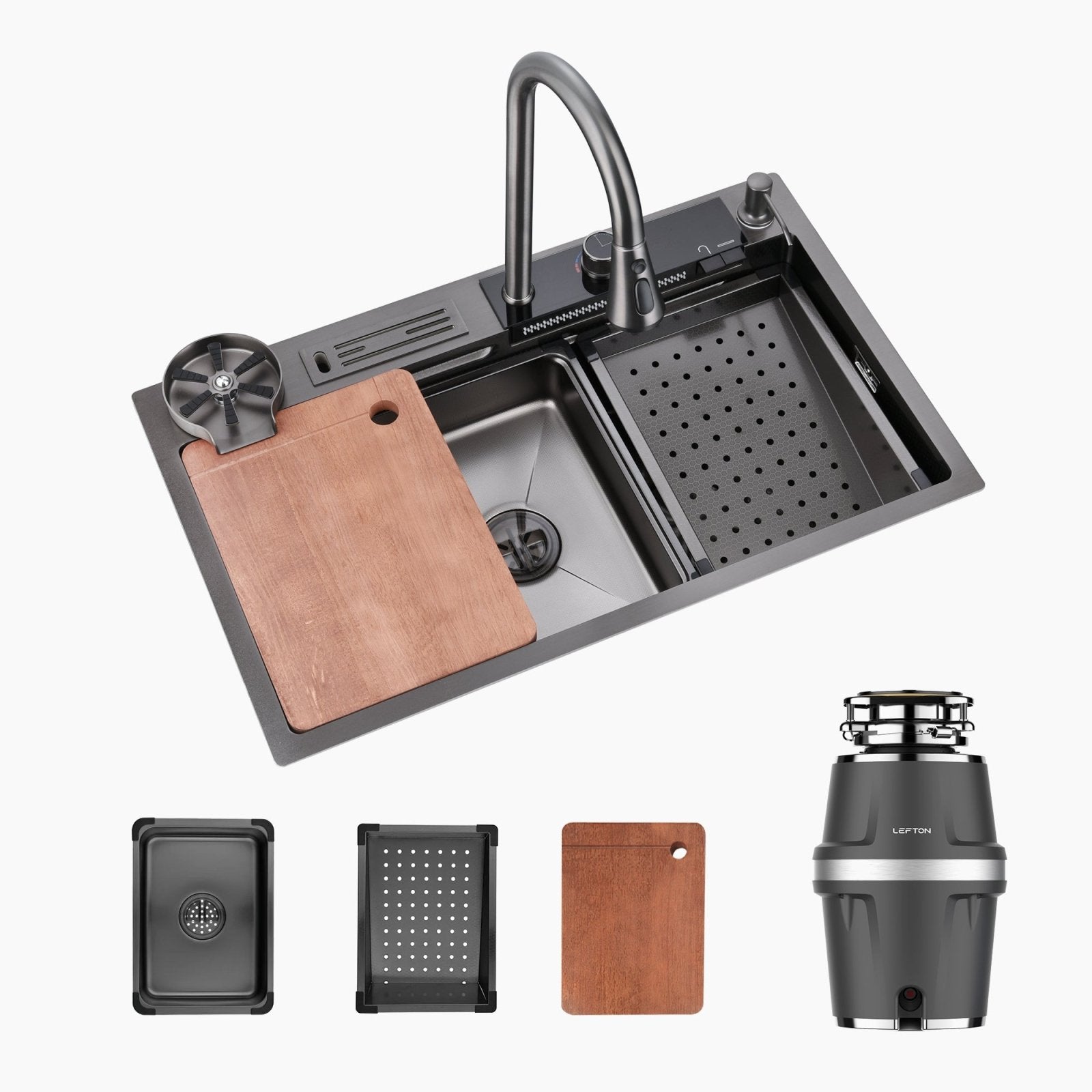 LEFTON 33 x 22 inch Smart Waterfall Workstation Kitchen Sink with 3/4 ...