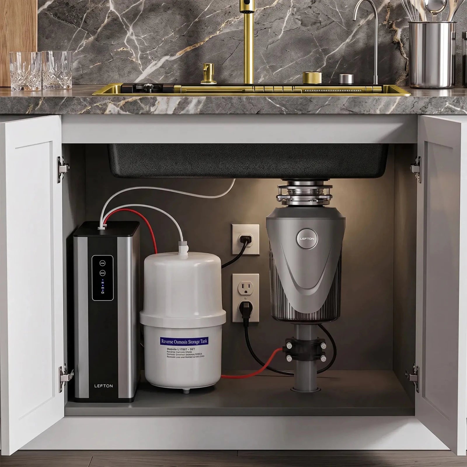 Lefton 33"x22" Kitchen Sink-KS2207L-PRO with RO Water Filtration System-WF02 & 1 HP Garbage Disposal-LGD-1010 -kitchen Sinks and Water Filters- Lefton Home