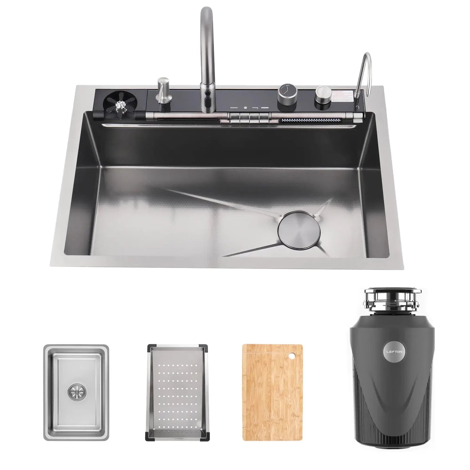 Lefton 33"x22" Stainless Steel Workstation Kitchen Sink-KS2207L-PRO with 1 HP Continuous Feed Garbage Disposal with Power Cord-LGD-1010 -Kitchen Sink and Garbage Disposal- Lefton Home
