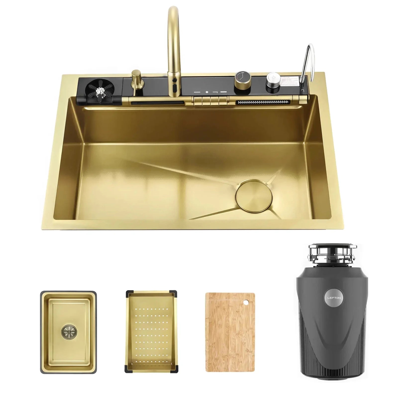 Lefton 33"x22" Stainless Steel Workstation Kitchen Sink-KS2207L-PRO with 1 HP Continuous Feed Garbage Disposal with Power Cord-LGD-1010 -Kitchen Sink and Garbage Disposal- Lefton Home