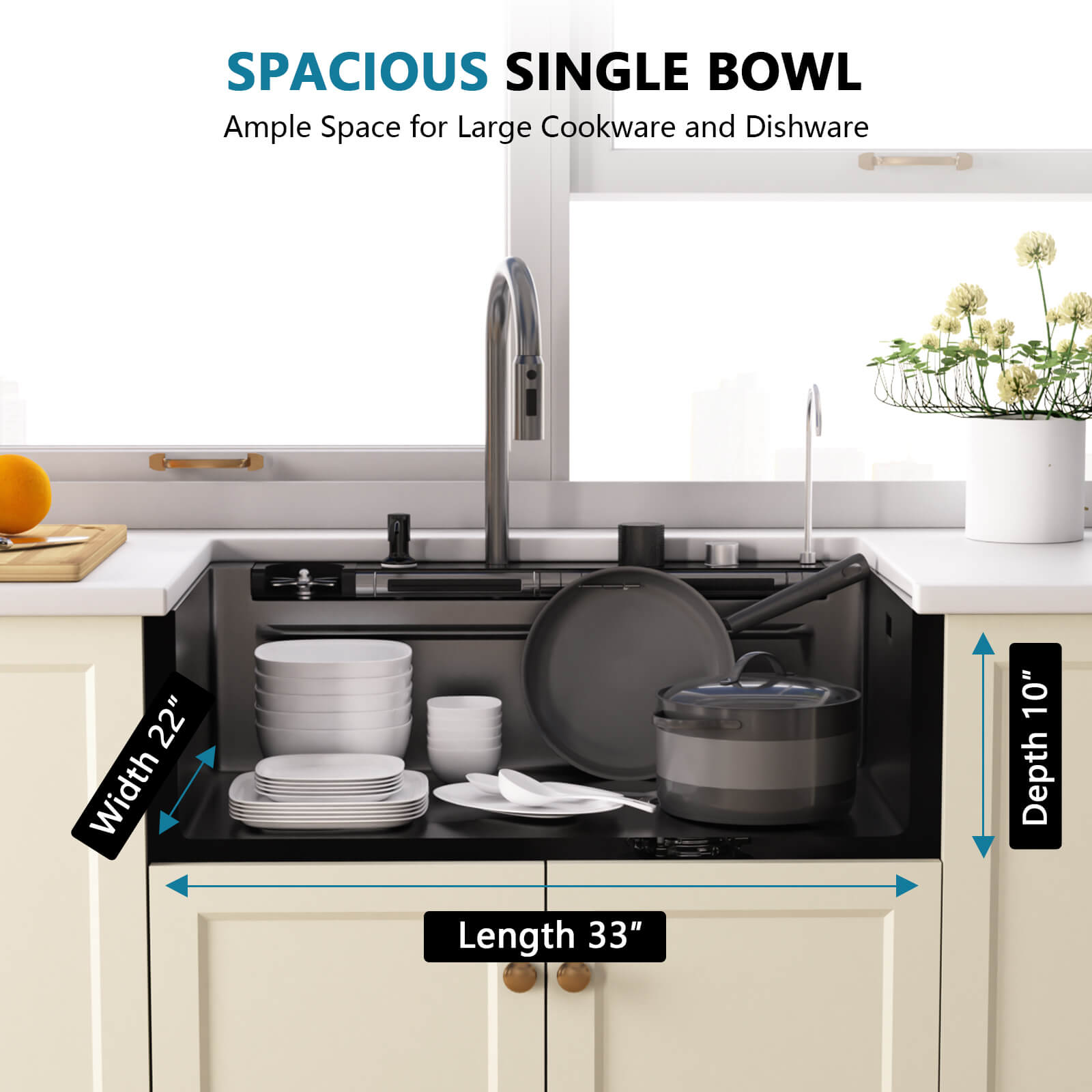 Lefton 33"x22" Stainless Steel Workstation Kitchen Sink - KS2207L - PRO with 1 HP Continuous Feed Garbage Disposal with Power Cord - LGD - 1010 - Kitchen Sink and Garbage Disposal - Lefton Home