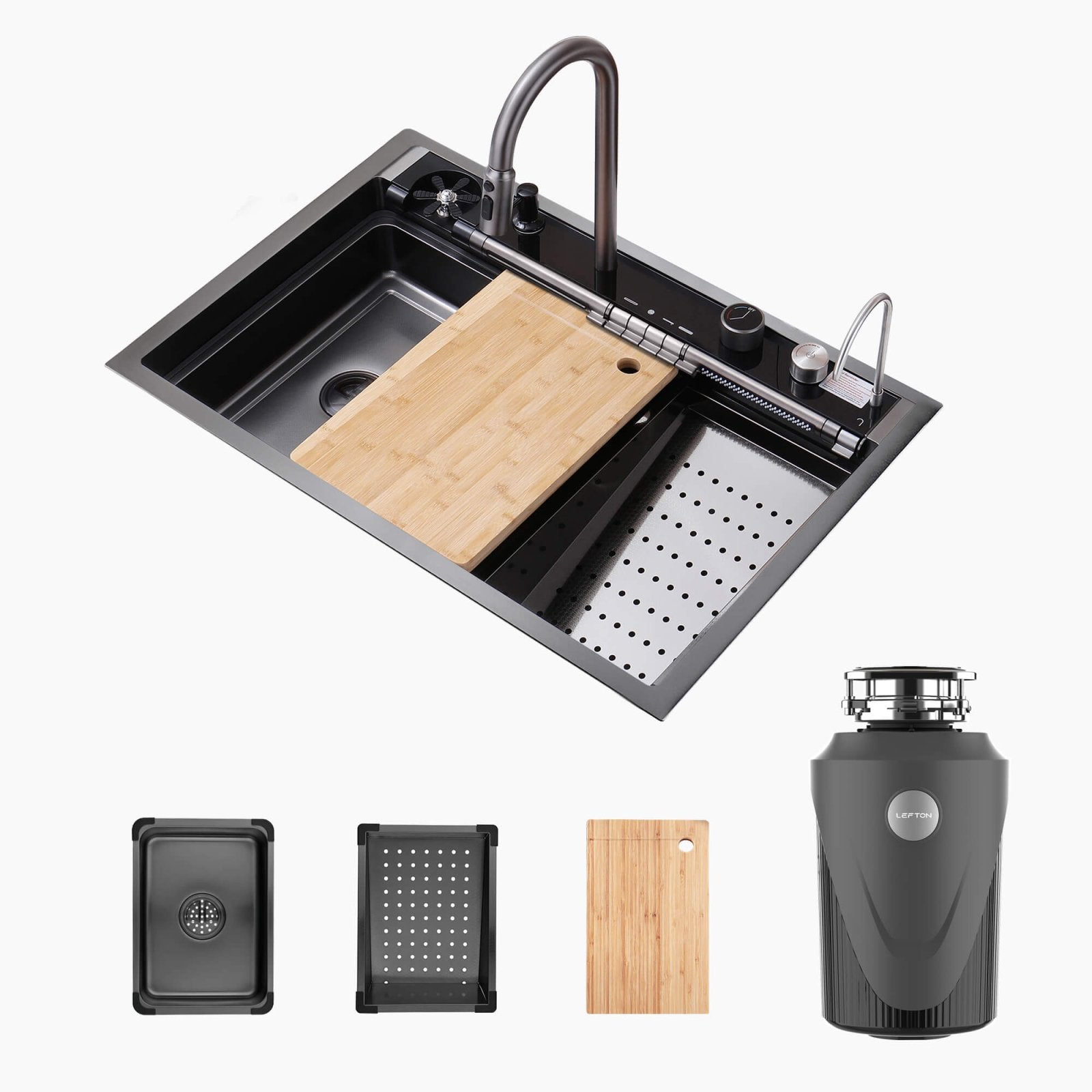 Lefton 33"x22" Stainless Steel Workstation Kitchen Sink - KS2207L - PRO with 1 HP Continuous Feed Garbage Disposal with Power Cord - LGD - 1010 - Kitchen Sink and Garbage Disposal - Lefton Home