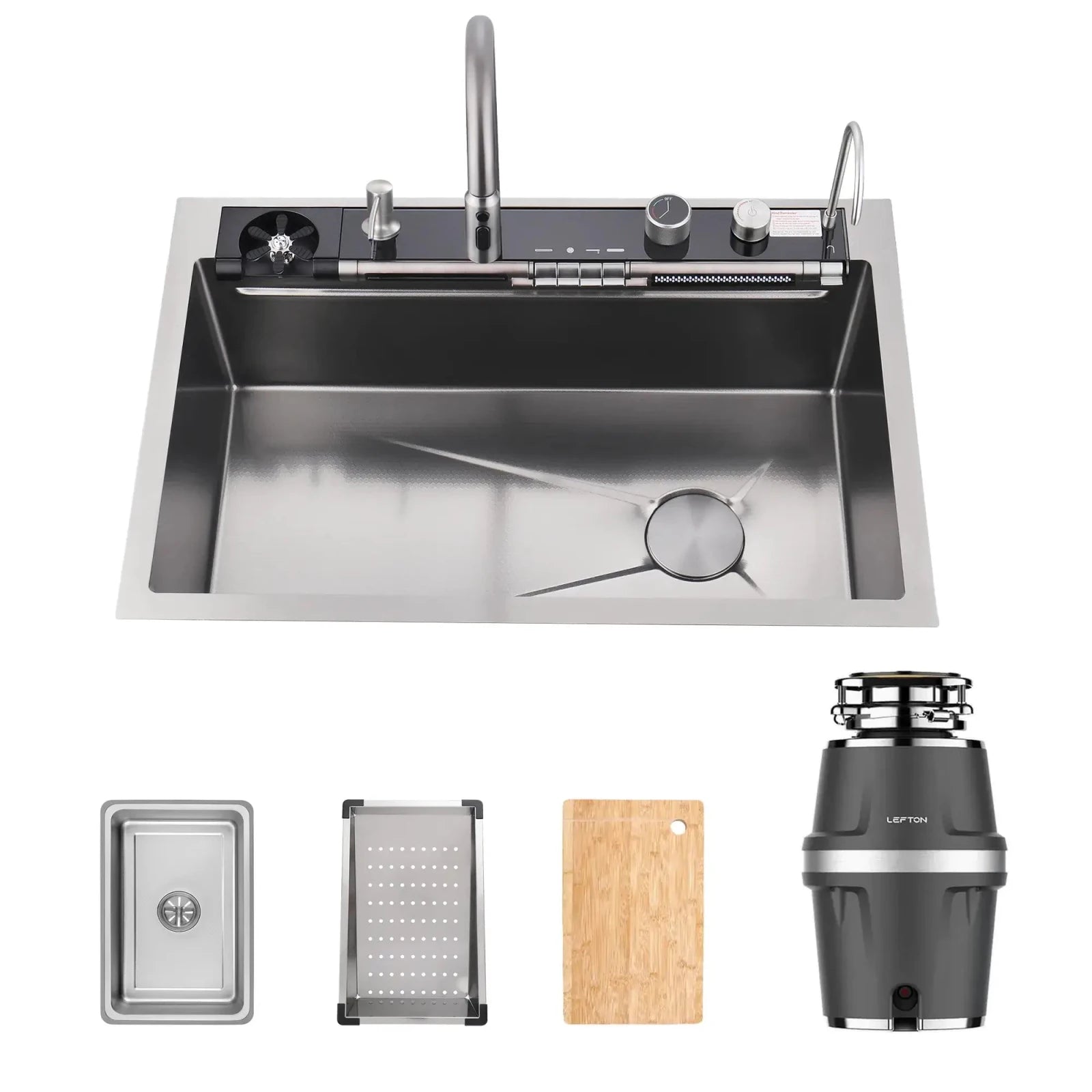 Lefton 33"x22" Stainless Steel Workstation Kitchen Sink-KS2207L-PRO with 3/4 HP Continuous Feed Food Waste Garbage Disposal-LGD-714 -Kitchen Sink and Garbage Disposal- Lefton Home