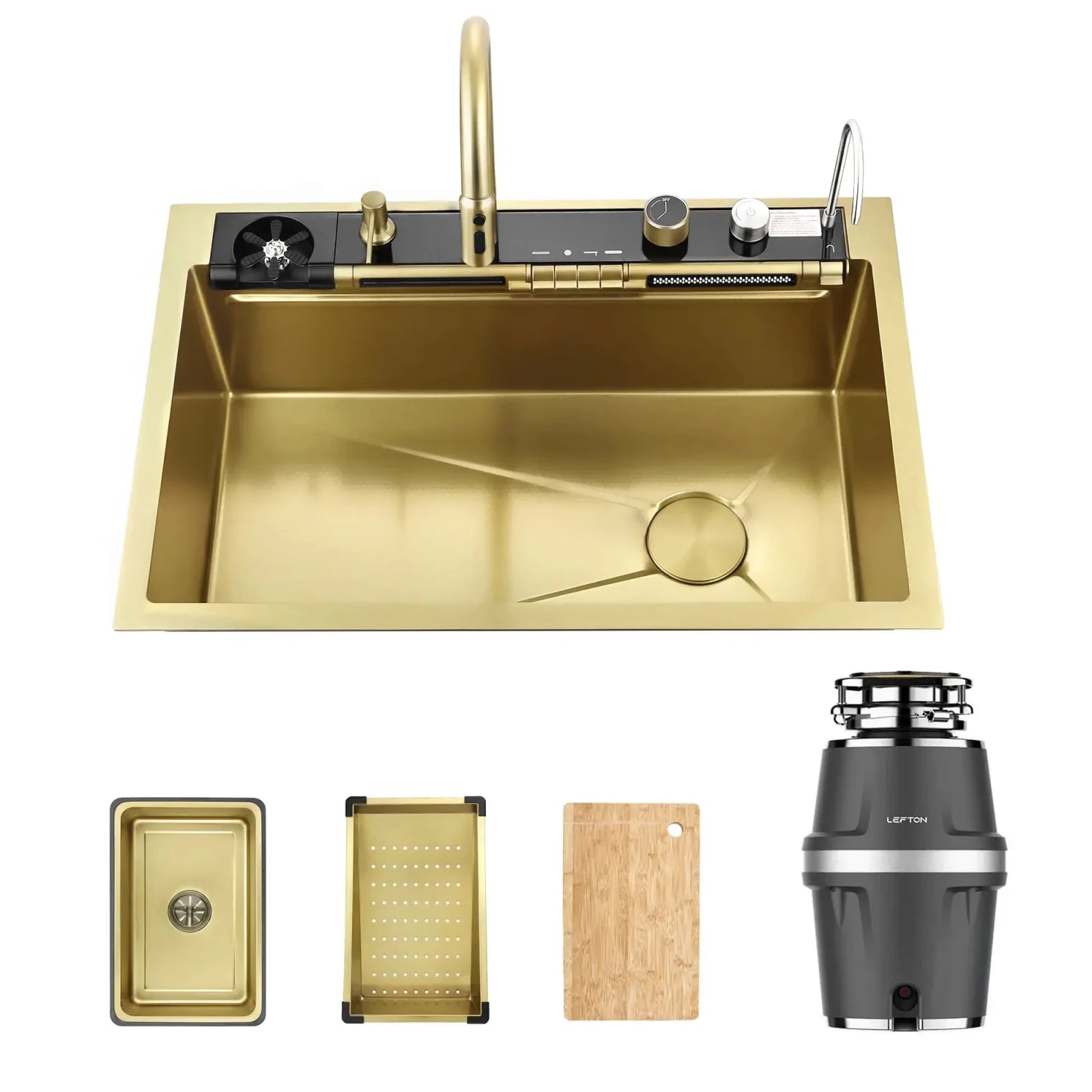 Lefton 33"x22" Stainless Steel Workstation Kitchen Sink-KS2207L-PRO with 3/4 HP Continuous Feed Food Waste Garbage Disposal-LGD-714 -Kitchen Sink and Garbage Disposal- Lefton Home