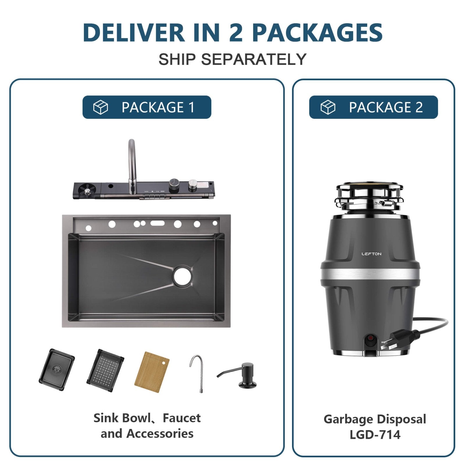 Lefton 33"x22" Stainless Steel Workstation Kitchen Sink - KS2207L - PRO with 3/4 HP Continuous Feed Food Waste Garbage Disposal - LGD - 714 - Kitchen Sink and Garbage Disposal - Lefton Home