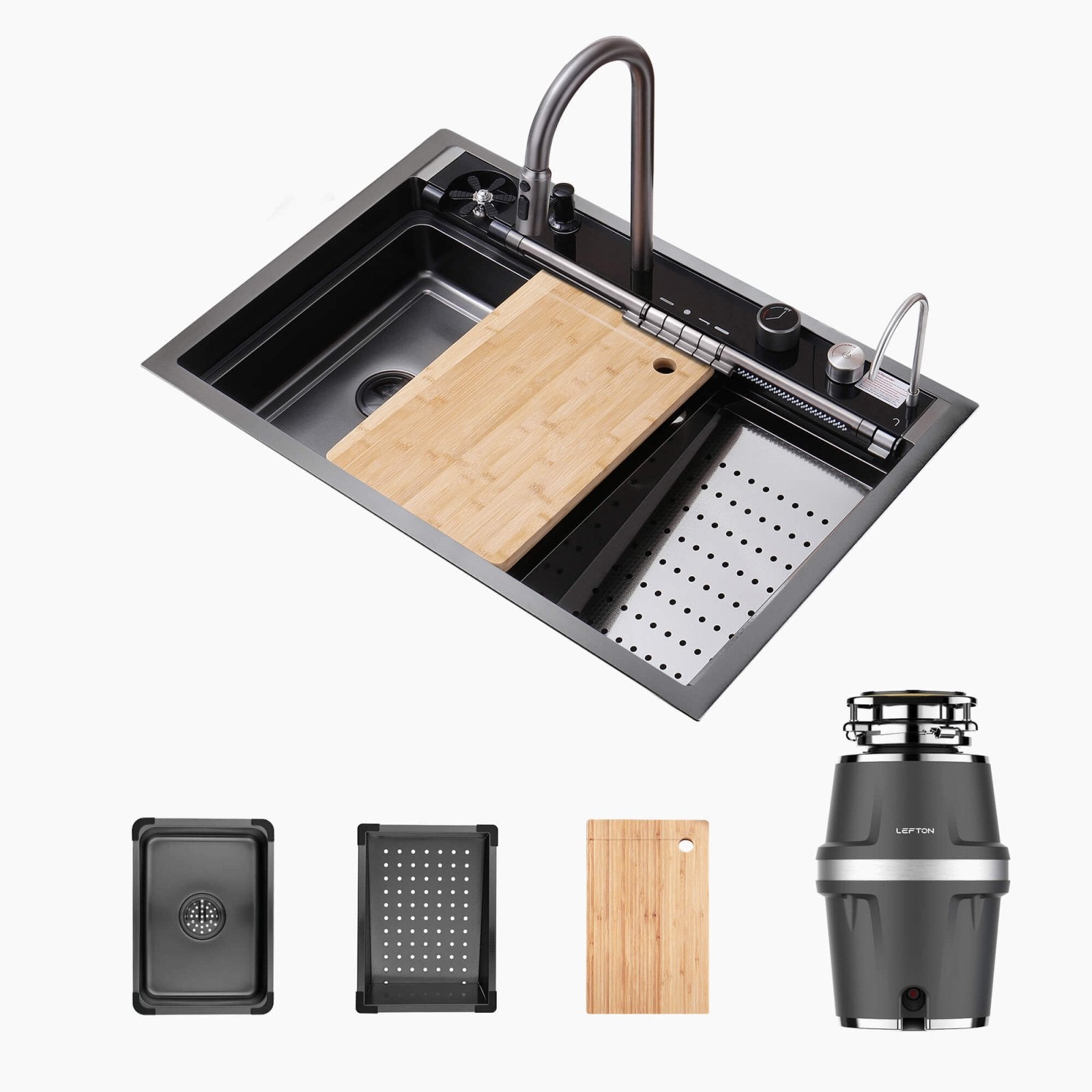 Lefton 33"x22" Stainless Steel Workstation Kitchen Sink - KS2207L - PRO with 3/4 HP Continuous Feed Food Waste Garbage Disposal - LGD - 714 - Kitchen Sink and Garbage Disposal - Lefton Home