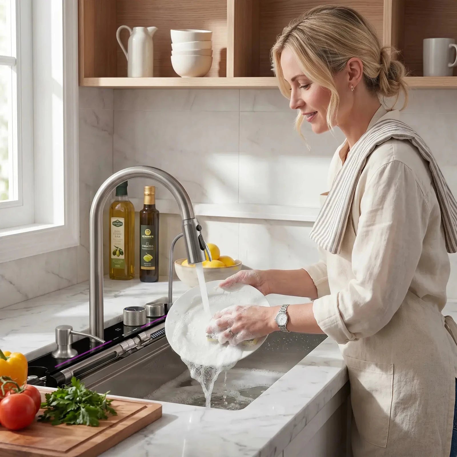 Lefton 33"x22" Stainless Steel Workstation Kitchen Sink with Pull-out Faucet & Digital Display-KS2207L-PRO -Kitchen Sinks- Lefton Home