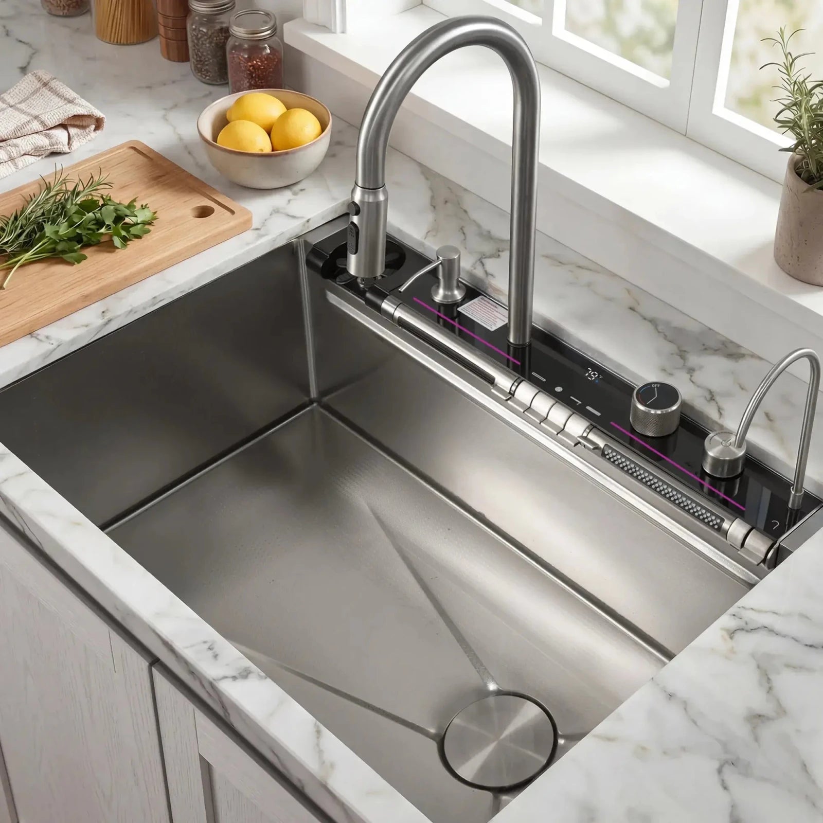 Lefton 33"x22" Stainless Steel Workstation Kitchen Sink with Pull-out Faucet & Digital Display-KS2207L-PRO -Kitchen Sinks- Lefton Home