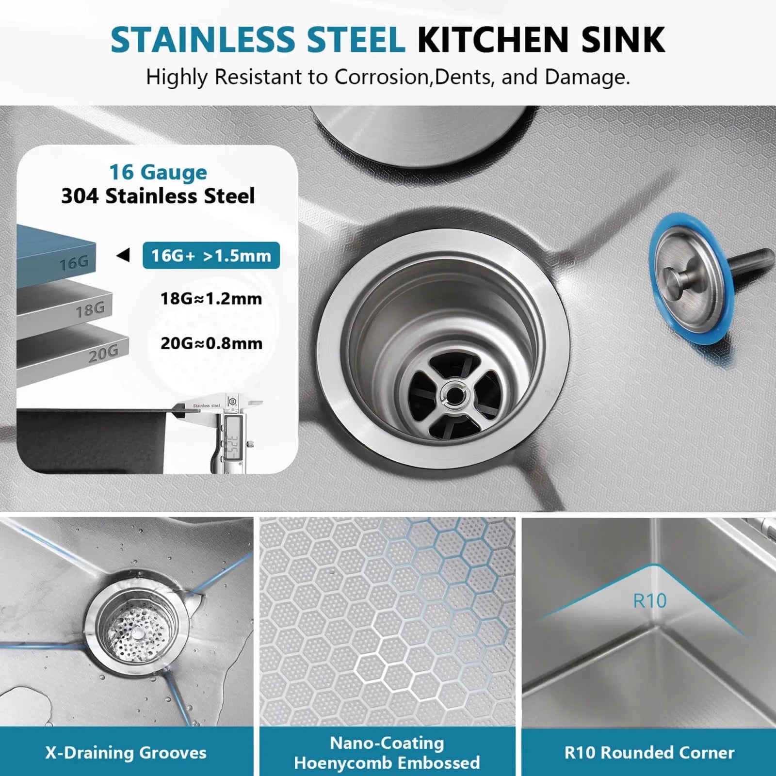 Lefton 33"x22" Stainless Steel Workstation Kitchen Sink with Pull-out Faucet & Digital Display-KS2207L-PRO -Kitchen Sinks- Lefton Home