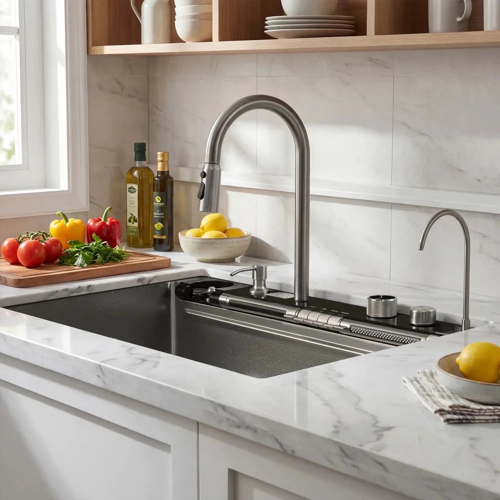 Lefton 33"x22" Stainless Steel Workstation Kitchen Sink with Pull-out Faucet & Digital Display-KS2207L-PRO -Kitchen Sinks- Lefton Home