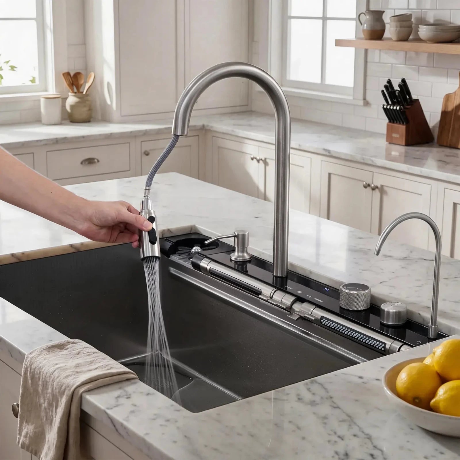 Lefton 33"x22" Stainless Steel Workstation Kitchen Sink with Pull-out Faucet & Digital Display-KS2207L-PRO -Kitchen Sinks- Lefton Home