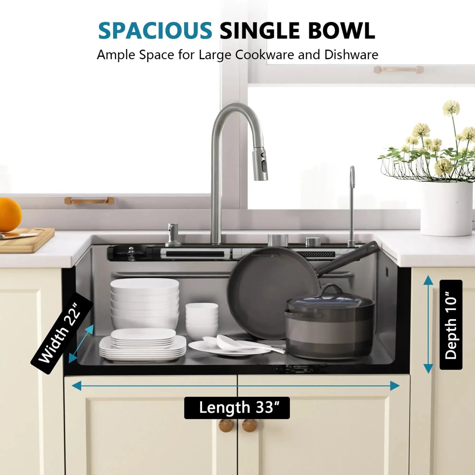Lefton 33"x22" Stainless Steel Workstation Kitchen Sink with Pull-out Faucet & Digital Display-KS2207L-PRO -Kitchen Sinks- Lefton Home