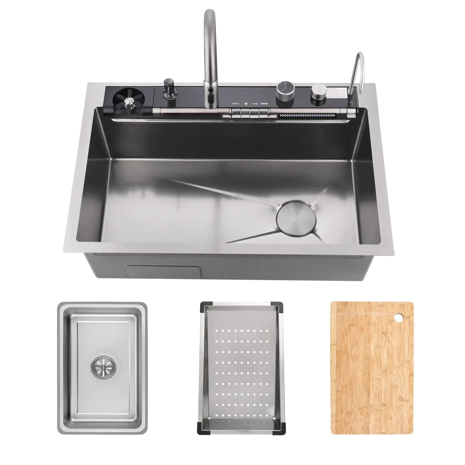 Lefton 33"x22" Stainless Steel Workstation Kitchen Sink with Pull-out Faucet & Digital Display-KS2207L-PRO -Kitchen Sinks- Lefton Home