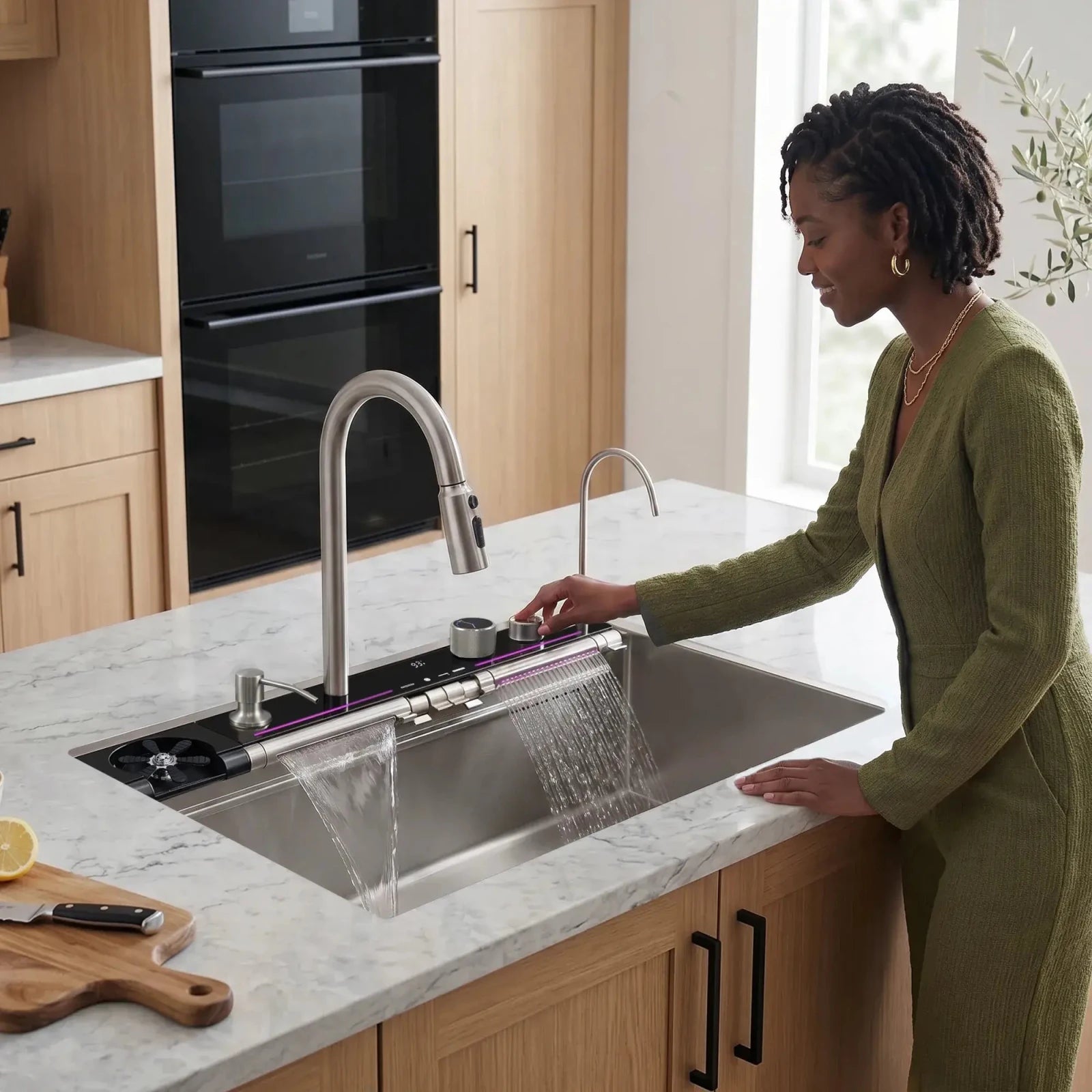 Lefton 33"x22" Stainless Steel Workstation Kitchen Sink with Pull-out Faucet & Digital Display-KS2207L-PRO -Kitchen Sinks- Lefton Home