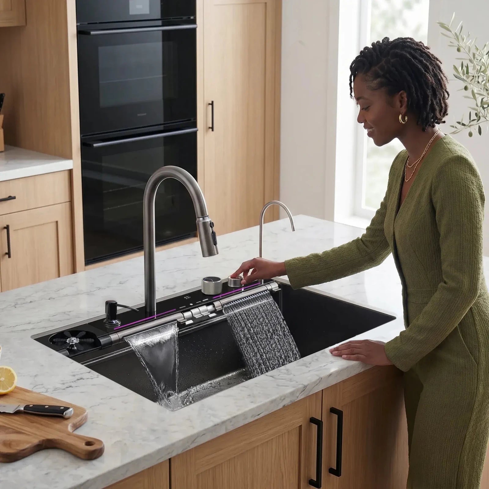Lefton 33"x22" Stainless Steel Workstation Kitchen Sink with Pull-out Faucet & Digital Display-KS2207L-PRO -Kitchen Sinks- Lefton Home