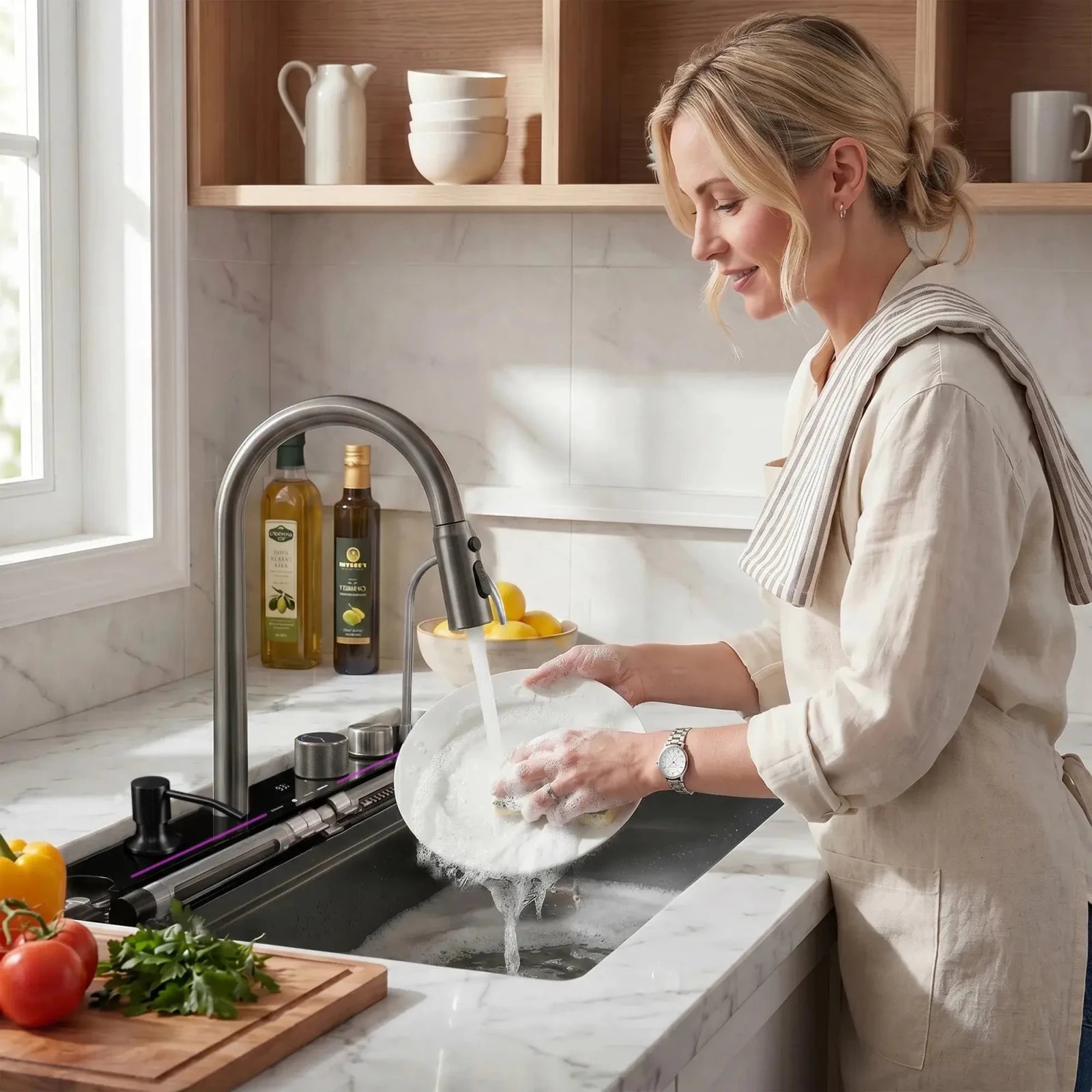 Lefton 33"x22" Stainless Steel Workstation Kitchen Sink with Pull-out Faucet & Digital Display-KS2207L-PRO -Kitchen Sinks- Lefton Home