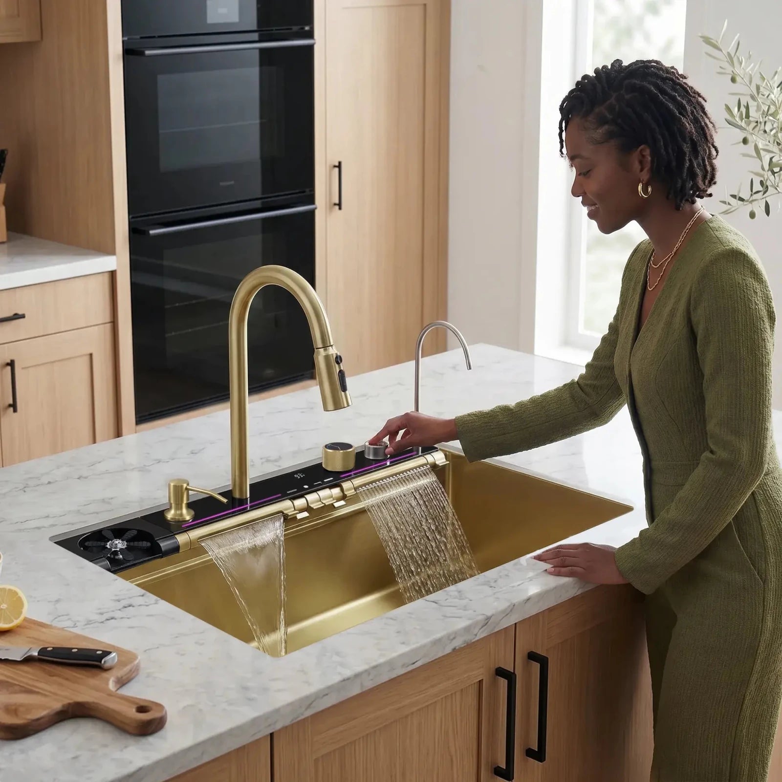 Lefton 33"x22" Stainless Steel Workstation Kitchen Sink with Pull-out Faucet & Digital Display-KS2207L-PRO -Kitchen Sinks- Lefton Home
