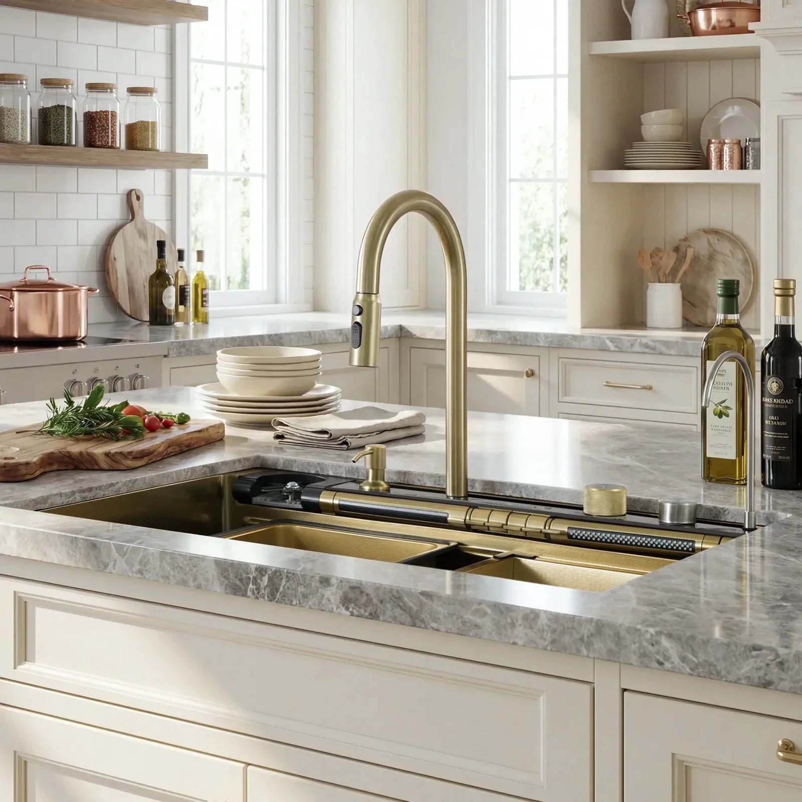 Lefton 33"x22" Stainless Steel Workstation Kitchen Sink with Pull-out Faucet & Digital Display-KS2207L-PRO -Kitchen Sinks- Lefton Home