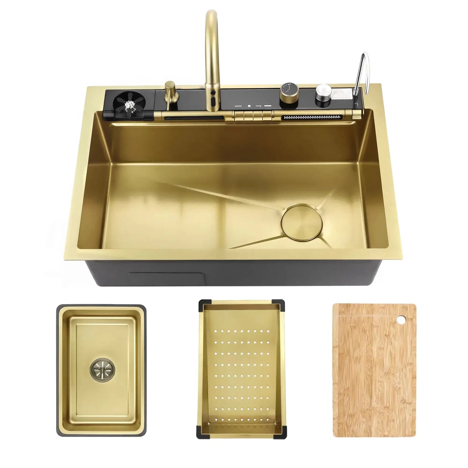 Lefton 33"x22" Stainless Steel Workstation Kitchen Sink with Pull-out Faucet & Digital Display-KS2207L-PRO -Kitchen Sinks- Lefton Home