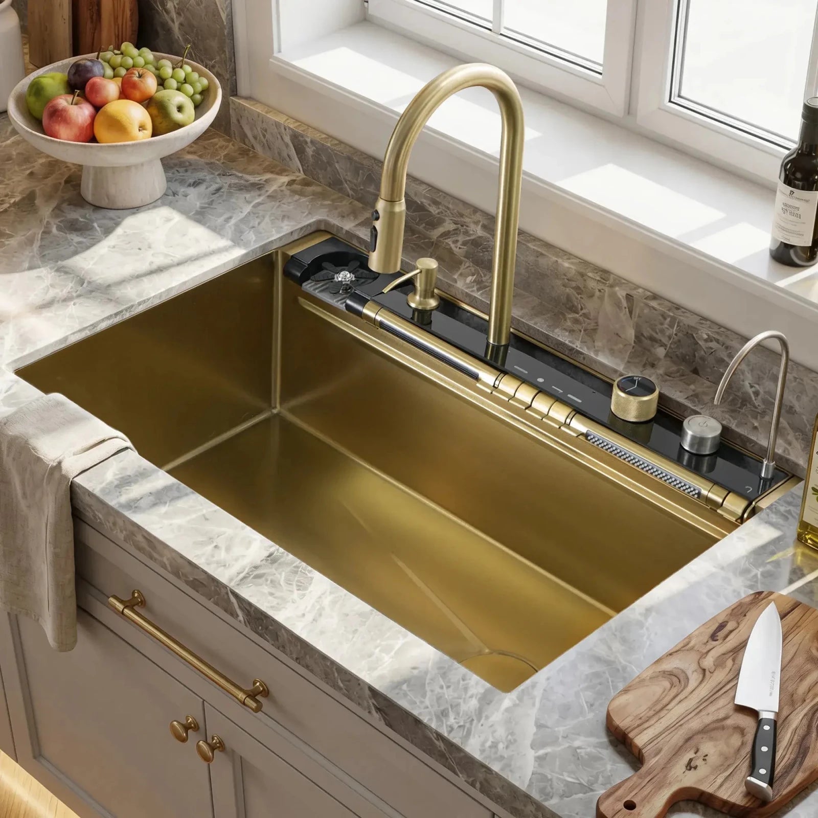Lefton 33"x22" Stainless Steel Workstation Kitchen Sink with Pull-out Faucet & Digital Display-KS2207L-PRO -Kitchen Sinks- Lefton Home