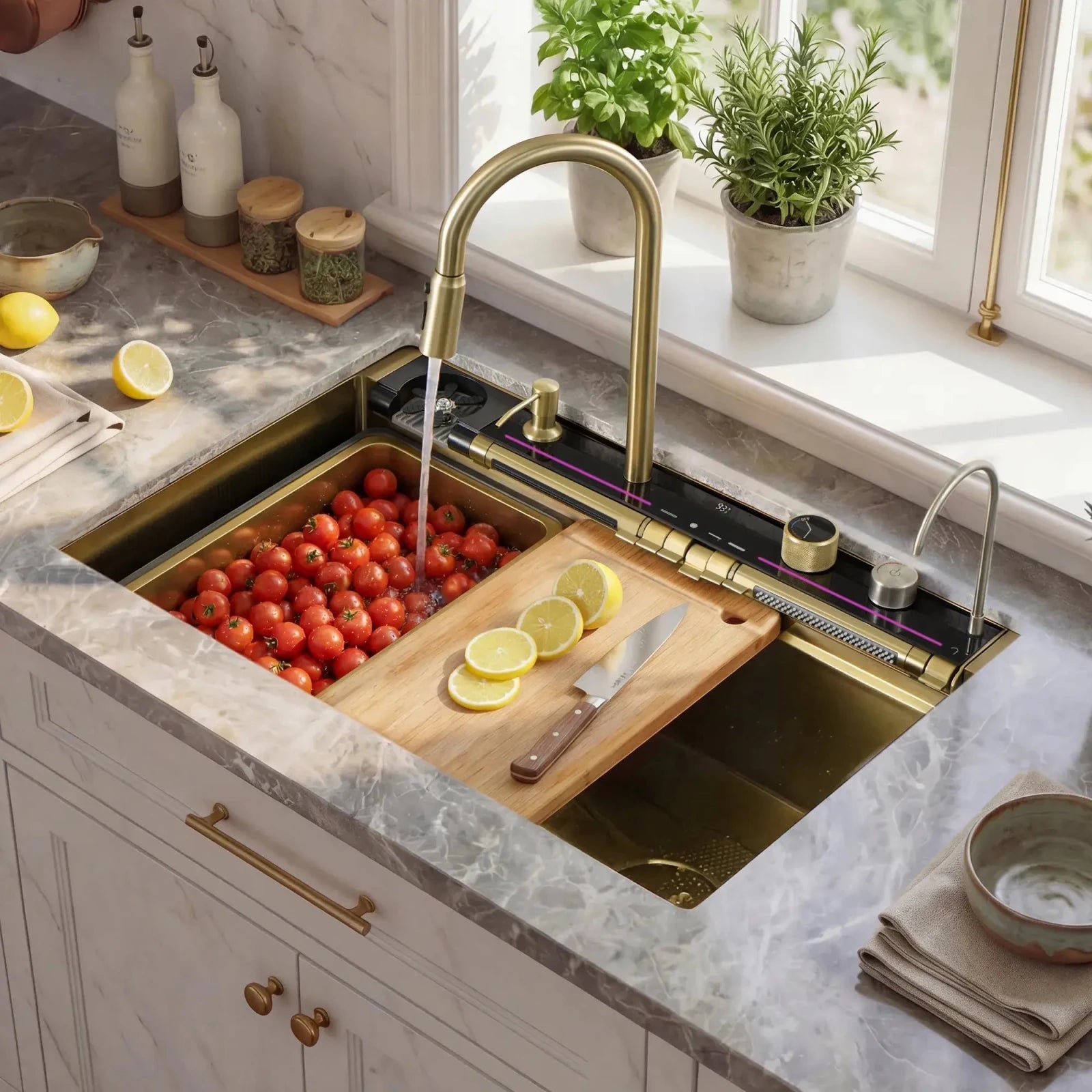 Lefton 33"x22" Stainless Steel Workstation Kitchen Sink with Pull-out Faucet & Digital Display-KS2207L-PRO -Kitchen Sinks- Lefton Home