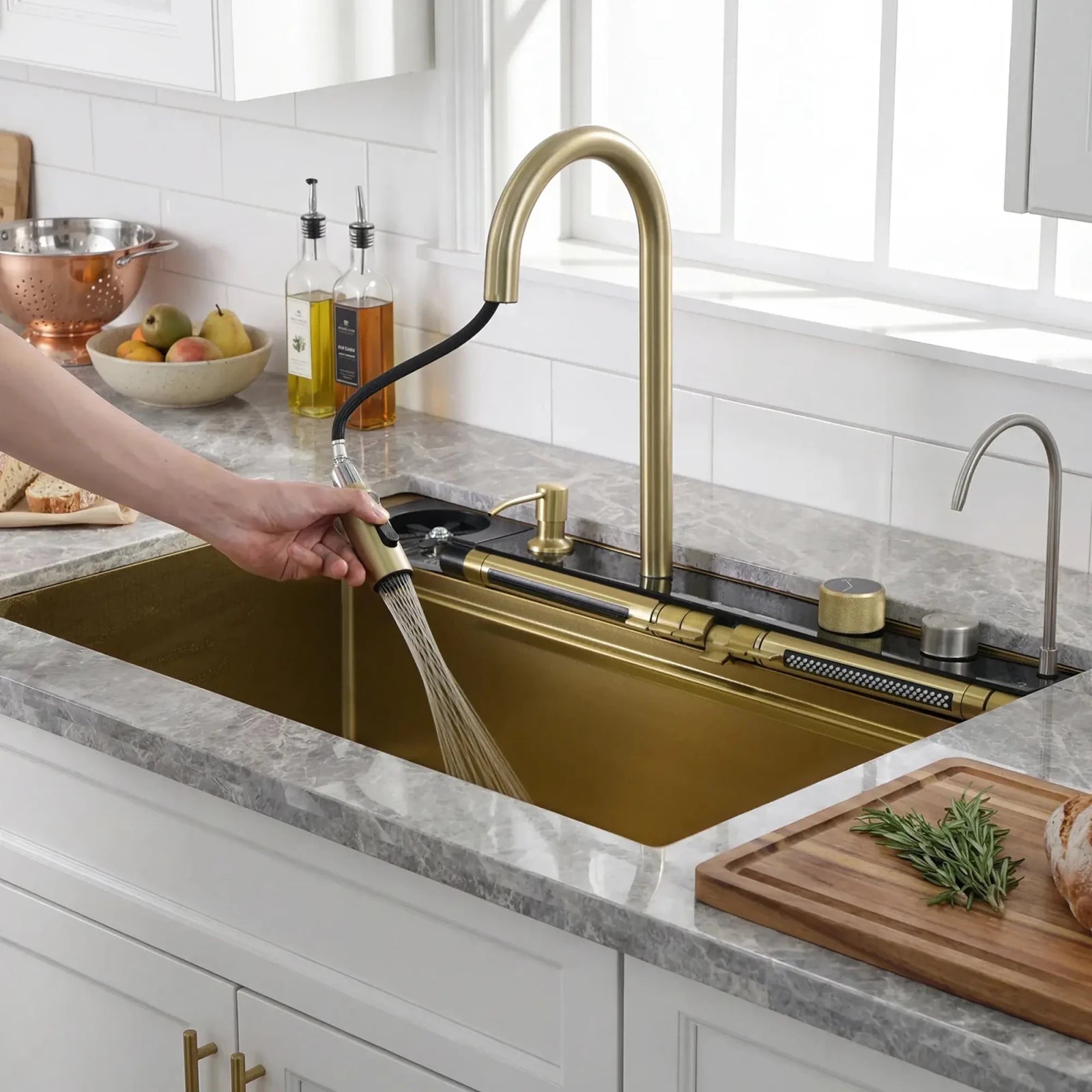 Lefton 33"x22" Stainless Steel Workstation Kitchen Sink with Pull-out Faucet & Digital Display-KS2207L-PRO -Kitchen Sinks- Lefton Home