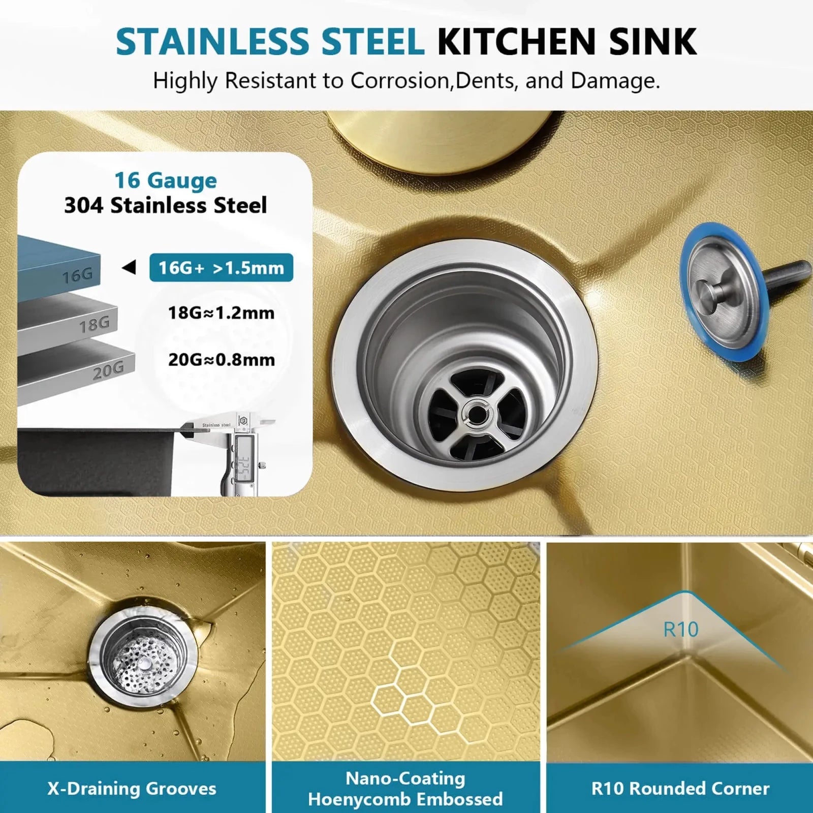 Lefton 33"x22" Stainless Steel Workstation Kitchen Sink with Pull-out Faucet & Digital Display-KS2207L-PRO -Kitchen Sinks- Lefton Home