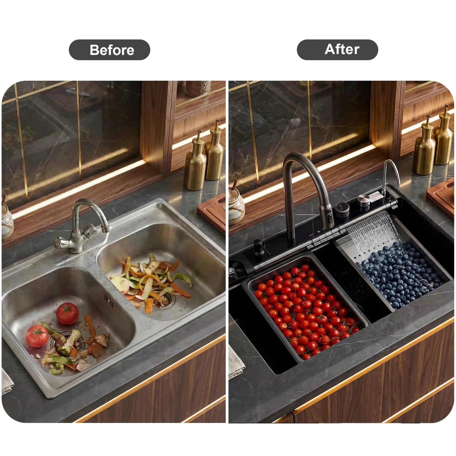 Lefton 33"x22" Stainless Steel Workstation Kitchen Sink with Pull - out Faucet & Digital Display - KS2207L - PRO - Kitchen Sinks - Lefton Home