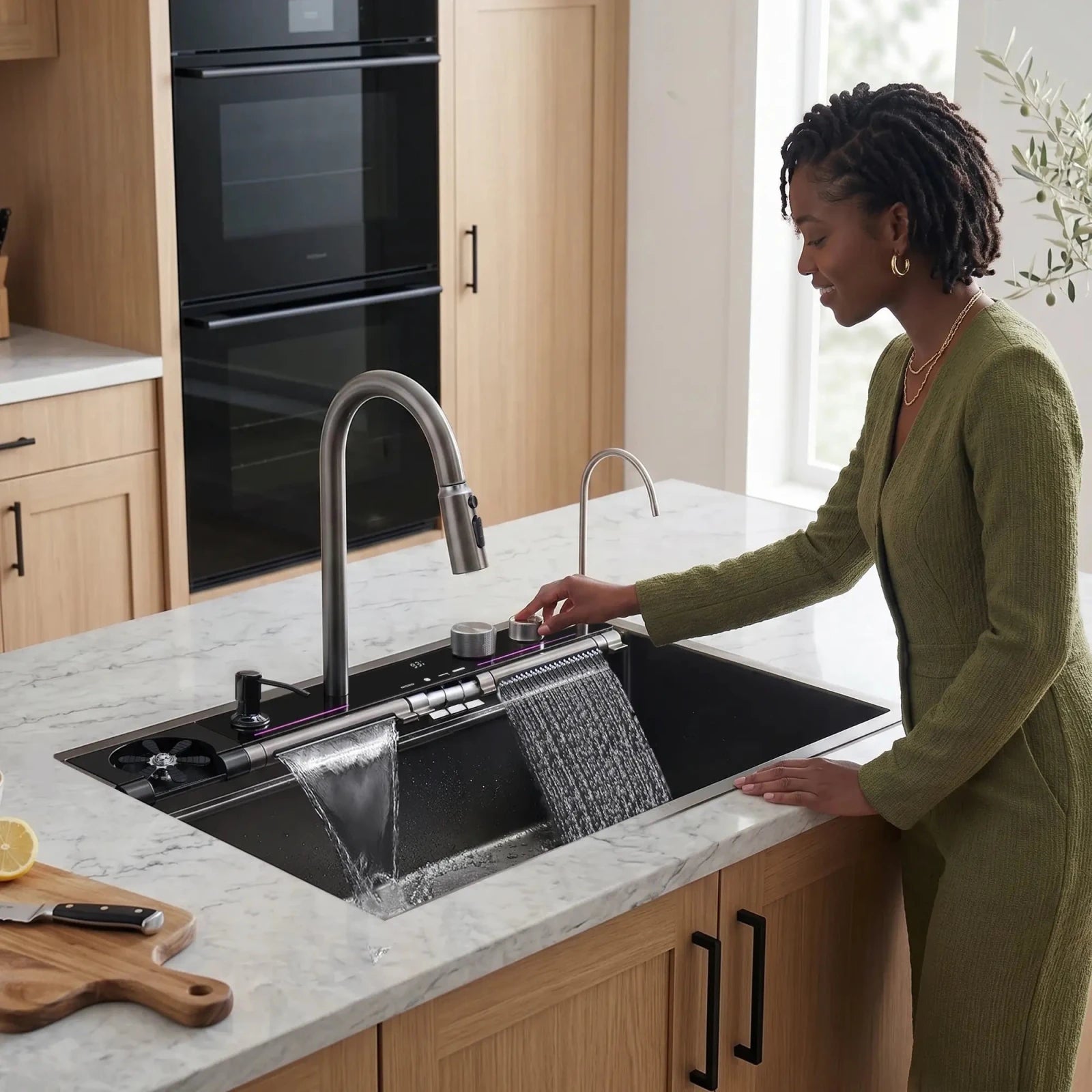 Lefton 33"x22" Stainless Steel Workstation Kitchen Sink with Pull - out Faucet & Digital Display - KS2207L - PRO - Kitchen Sinks - Lefton Home